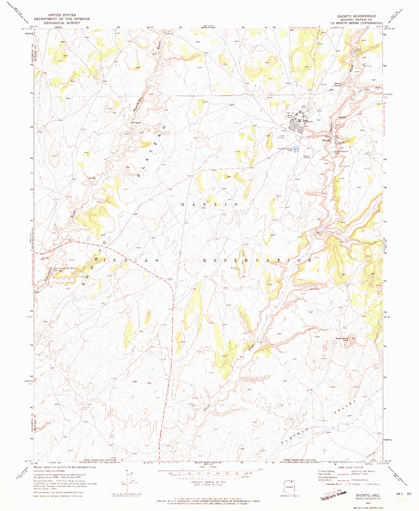 USGS 1:24000-SCALE QUADRANGLE FOR SHONTO, AZ 1970