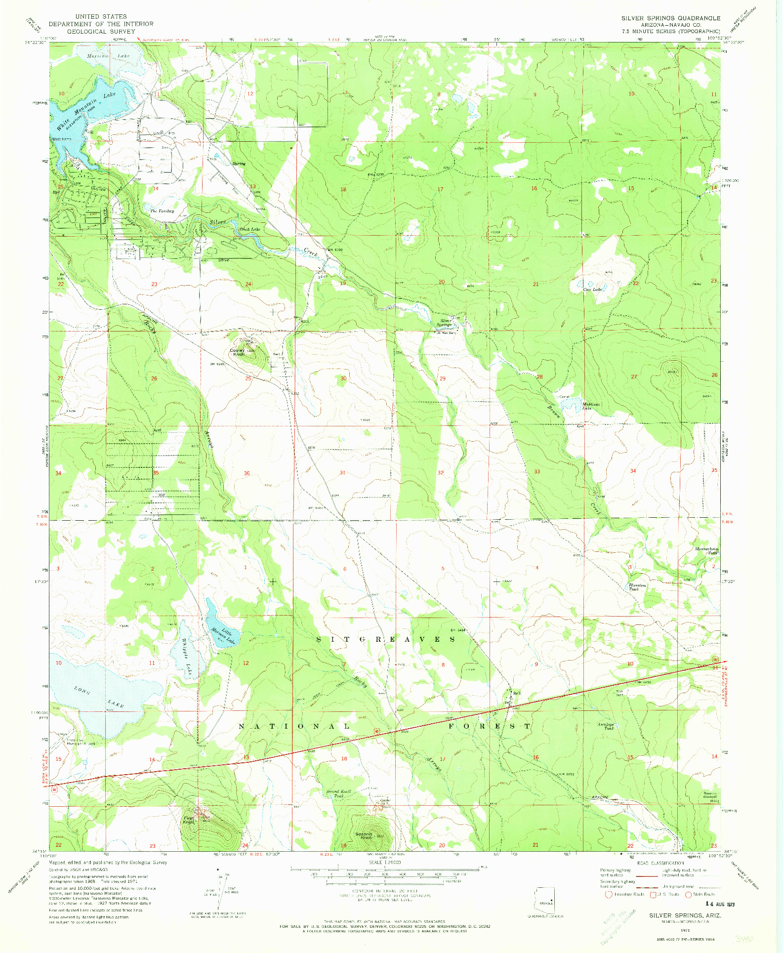 USGS 1:24000-SCALE QUADRANGLE FOR SILVER SPRINGS, AZ 1971