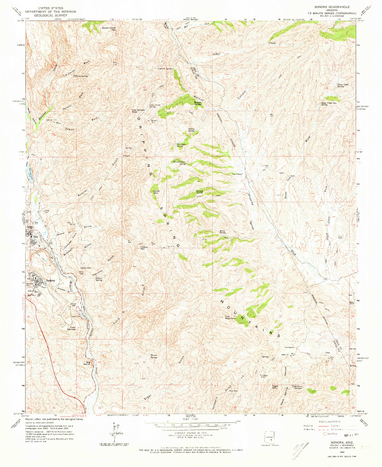 USGS 1:24000-SCALE QUADRANGLE FOR SONORA, AZ 1964