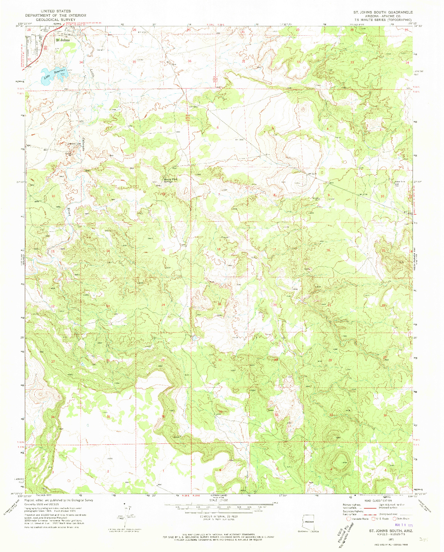 USGS 1:24000-SCALE QUADRANGLE FOR ST. JOHNS SOUTH, AZ 1971