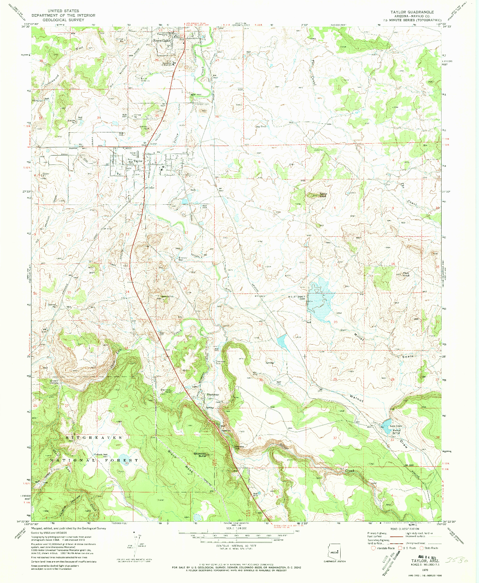 USGS 1:24000-SCALE QUADRANGLE FOR TAYLOR, AZ 1970