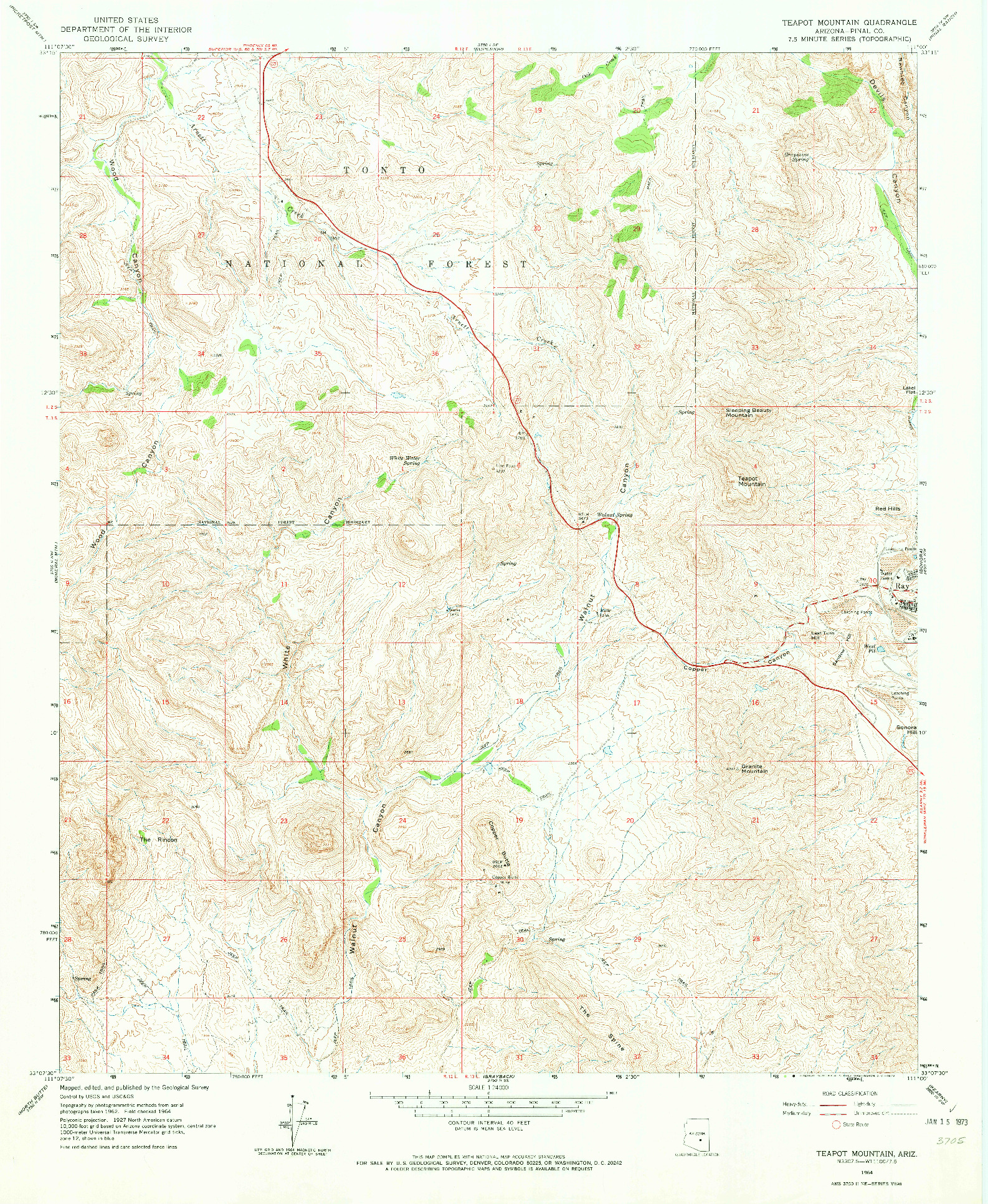 USGS 1:24000-SCALE QUADRANGLE FOR TEAPOT MOUNTAIN, AZ 1964