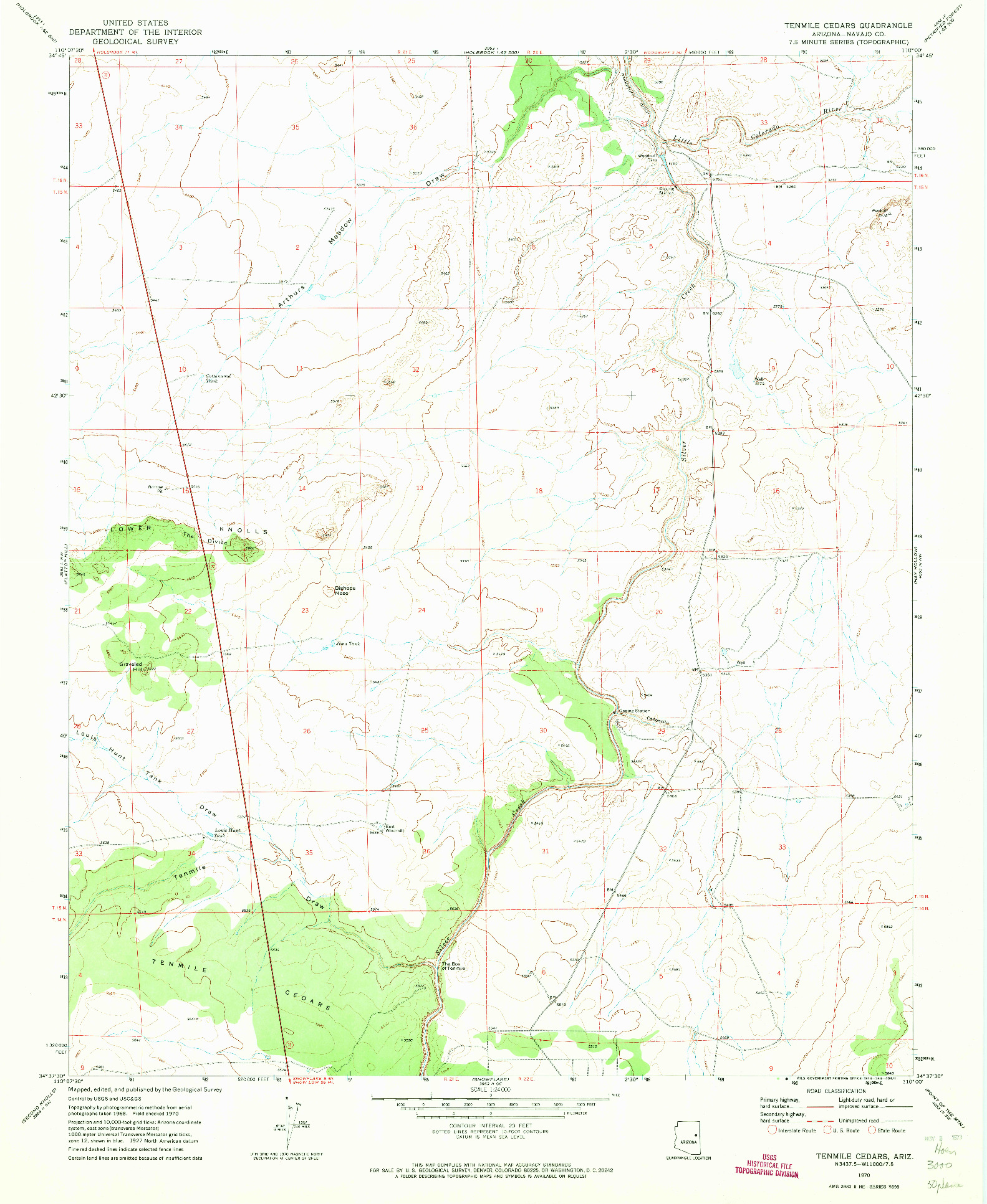 USGS 1:24000-SCALE QUADRANGLE FOR TENMILE CEDARS, AZ 1970