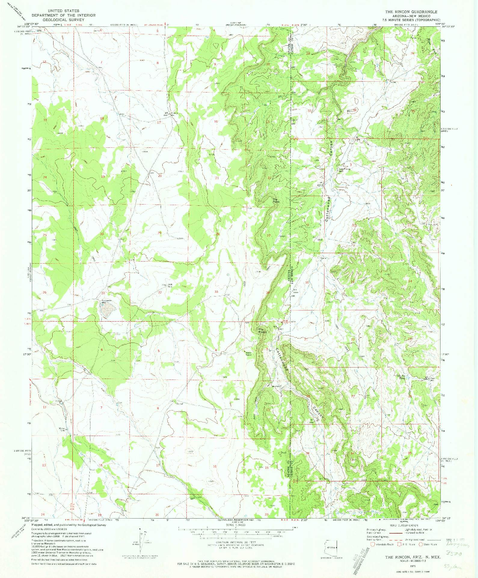 USGS 1:24000-SCALE QUADRANGLE FOR THE RINCON, AZ 1971