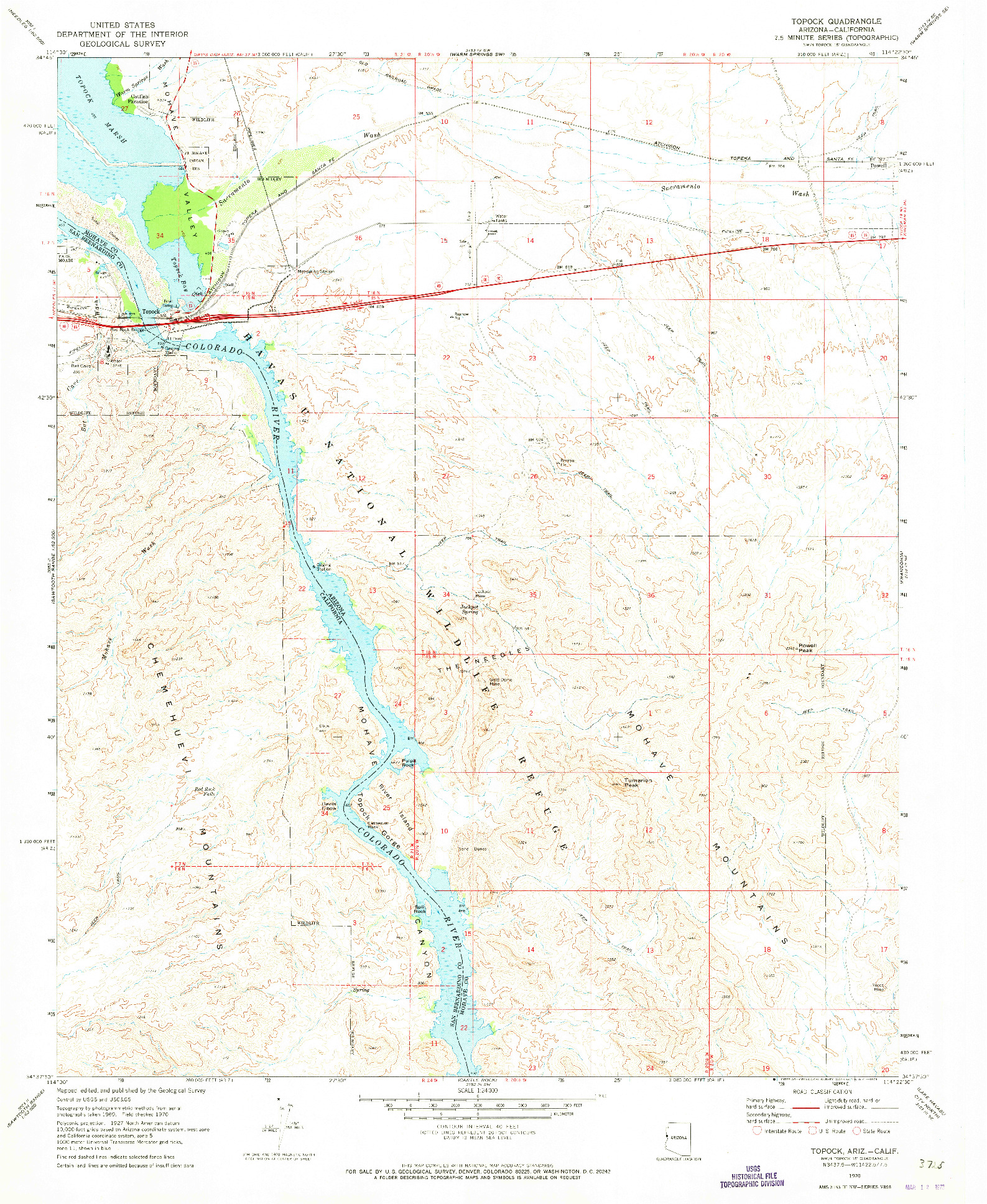 USGS 1:24000-SCALE QUADRANGLE FOR TOPOCK, AZ 1970