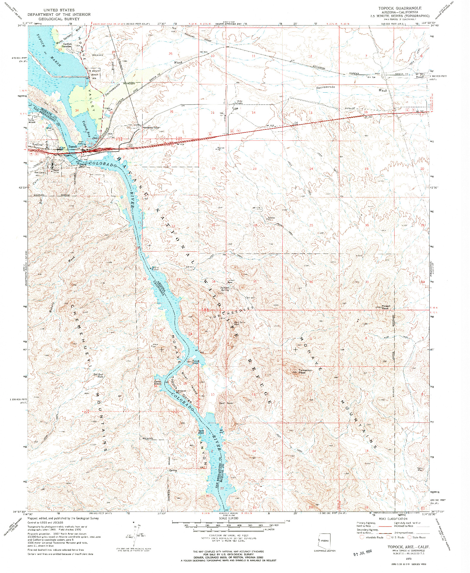 USGS 1:24000-SCALE QUADRANGLE FOR TOPOCK, AZ 1970