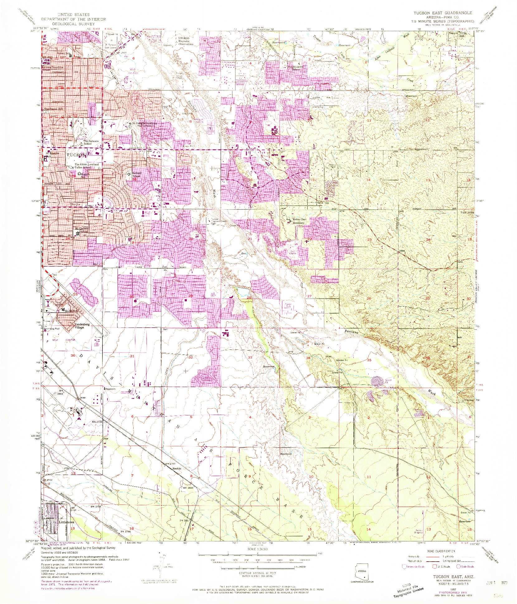 USGS 1:24000-SCALE QUADRANGLE FOR TUCSON EAST, AZ 1957
