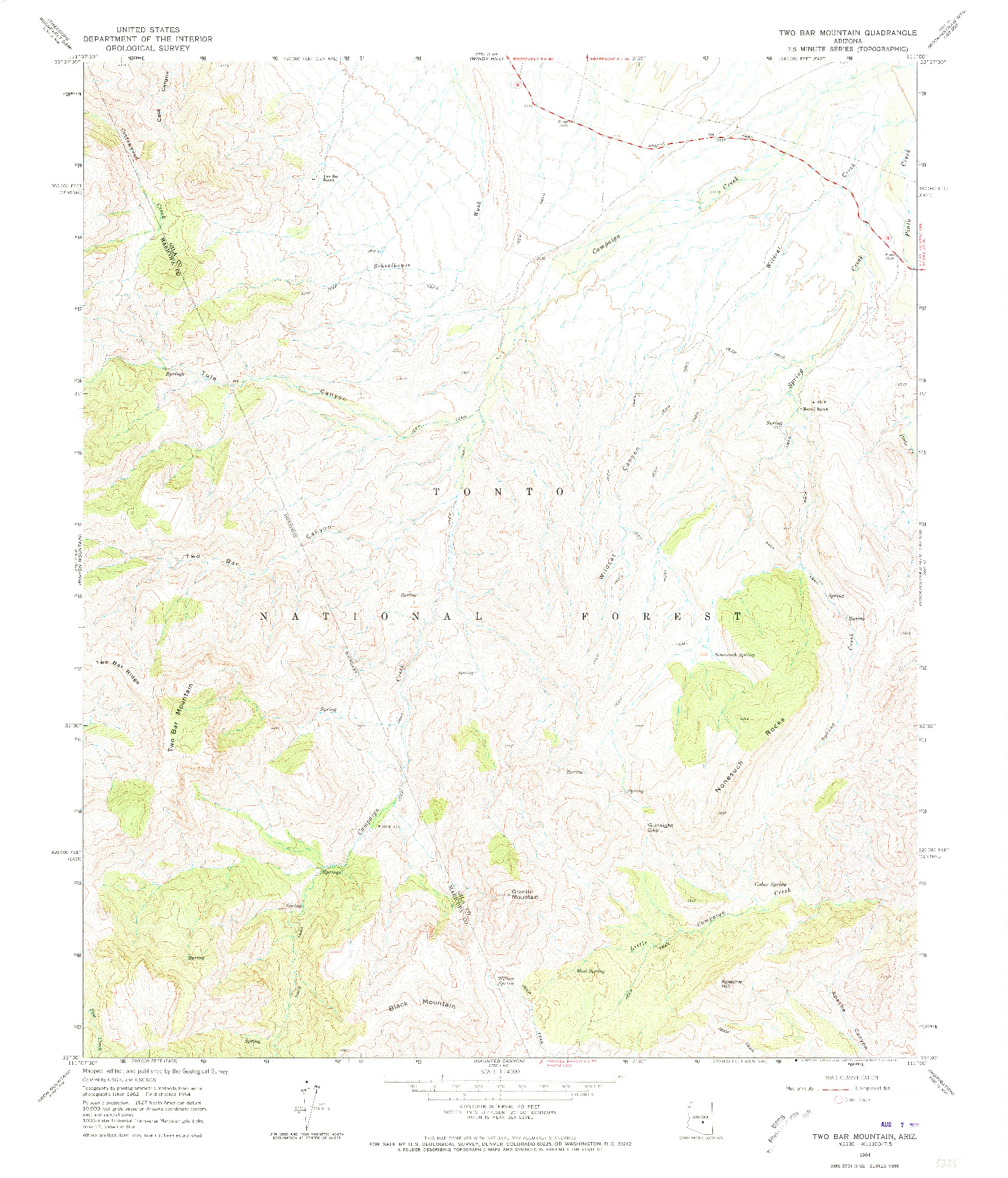 USGS 1:24000-SCALE QUADRANGLE FOR TWO BAR MOUNTAIN, AZ 1964