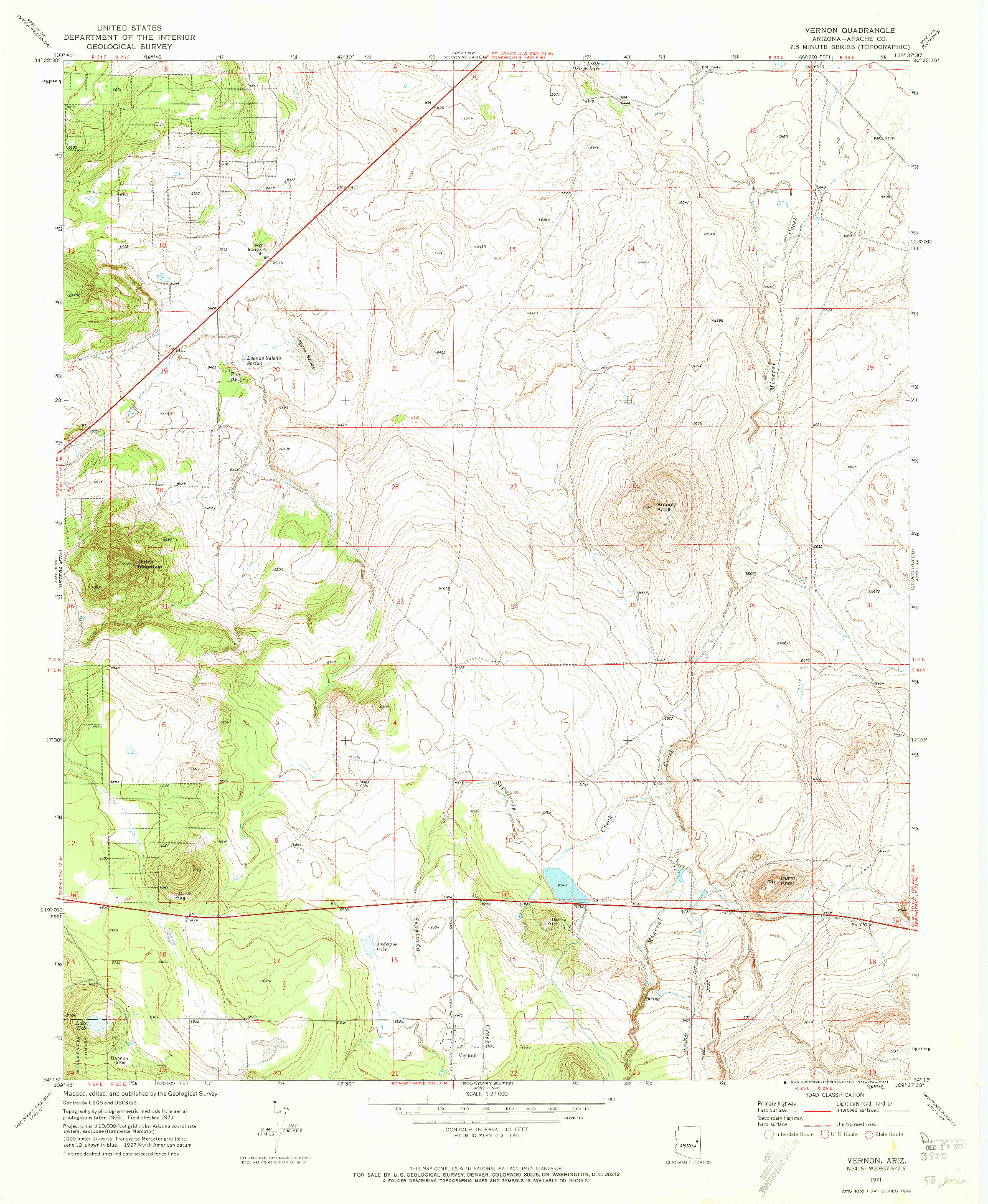 USGS 1:24000-SCALE QUADRANGLE FOR VERNON, AZ 1971