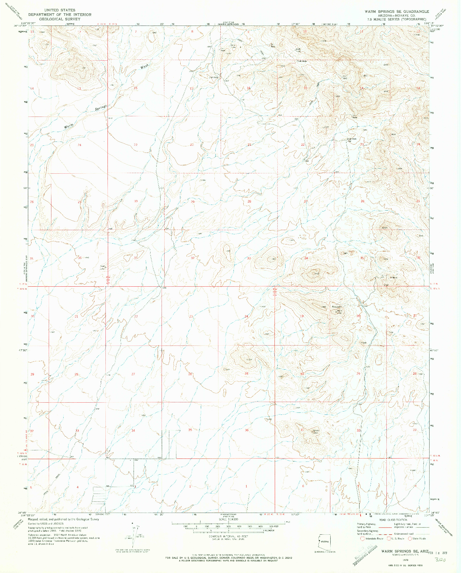 USGS 1:24000-SCALE QUADRANGLE FOR WARM SPRINGS SE, AZ 1970