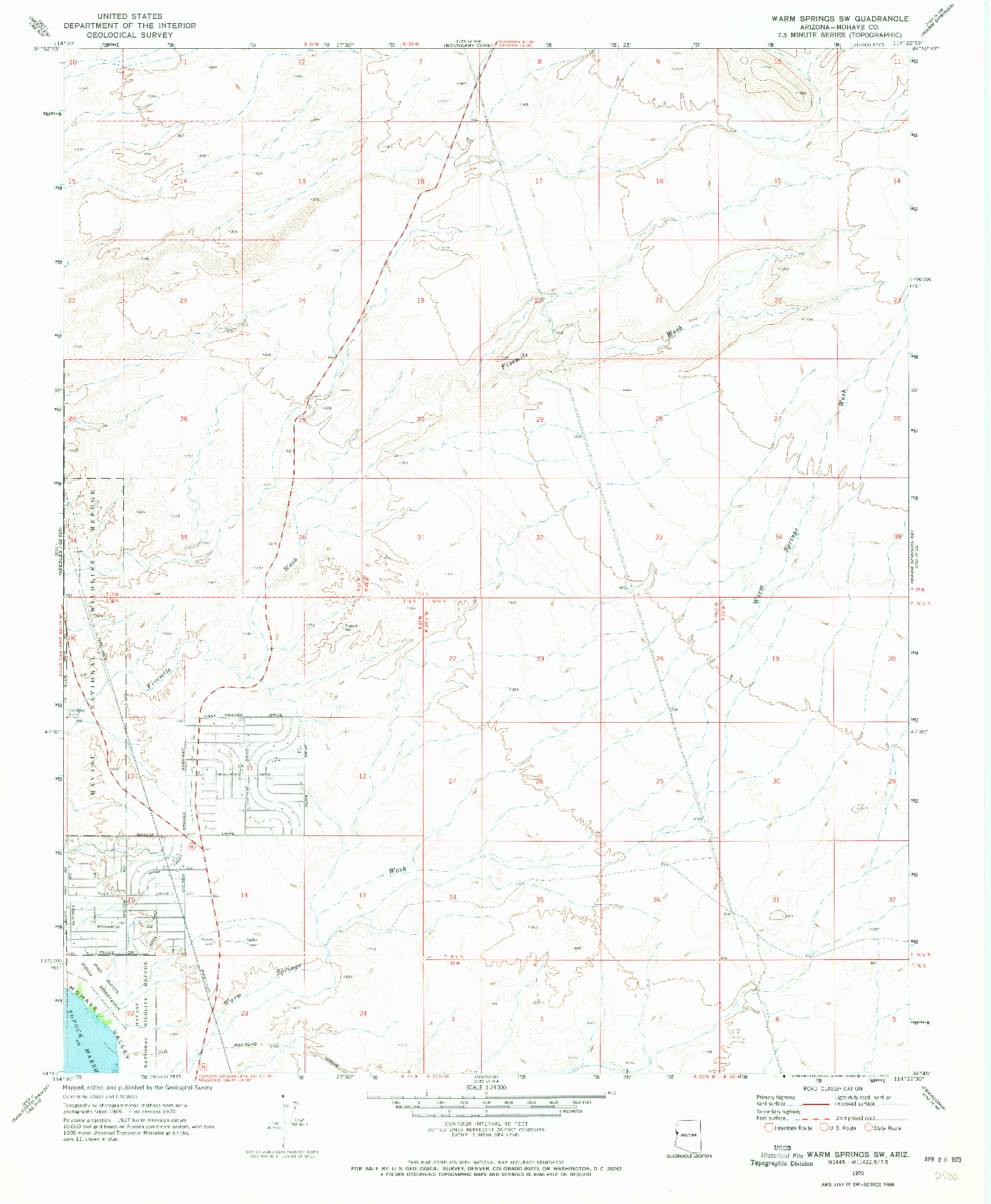 USGS 1:24000-SCALE QUADRANGLE FOR WARM SPRINGS SW, AZ 1970