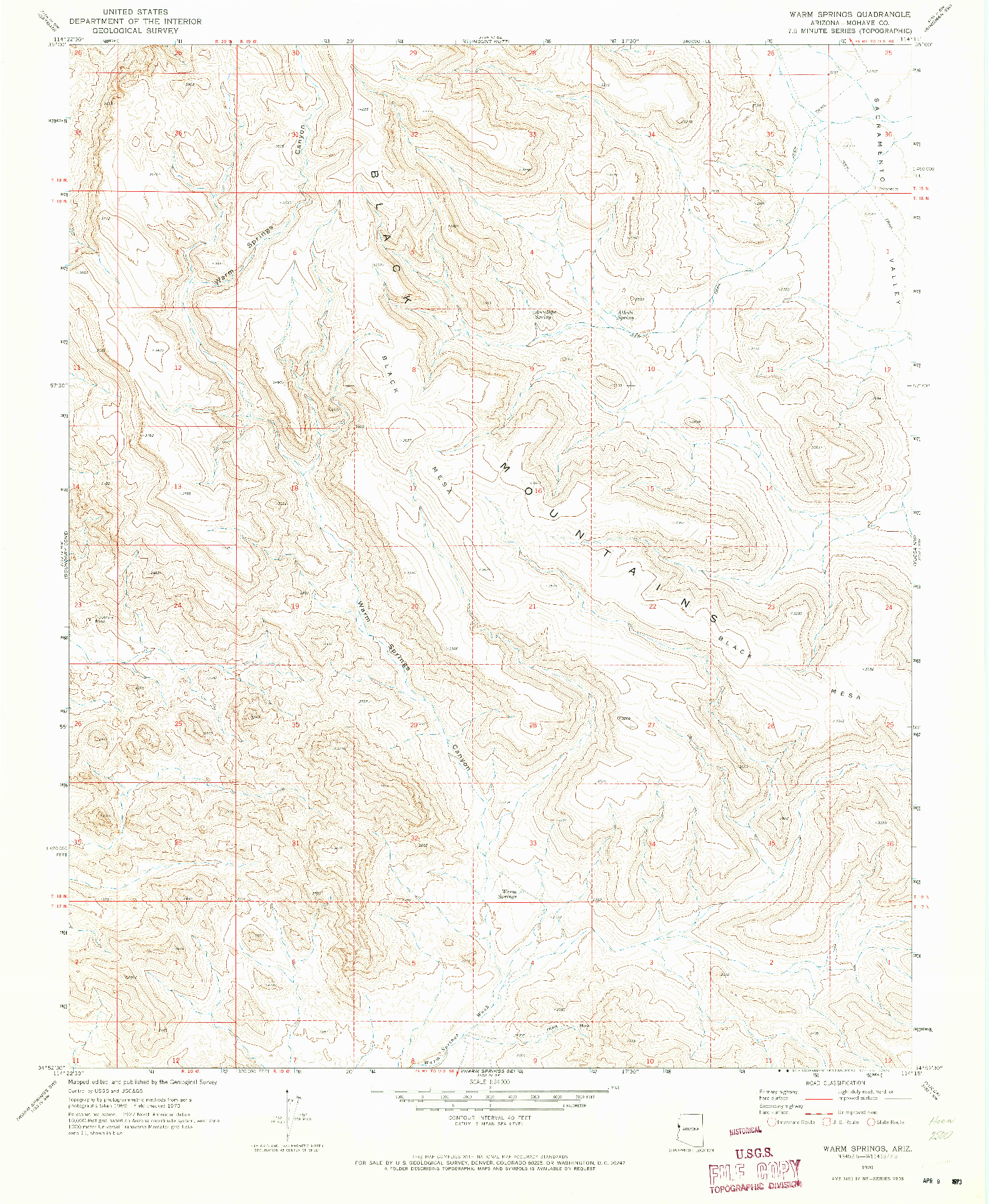 USGS 1:24000-SCALE QUADRANGLE FOR WARM SPRINGS, AZ 1970