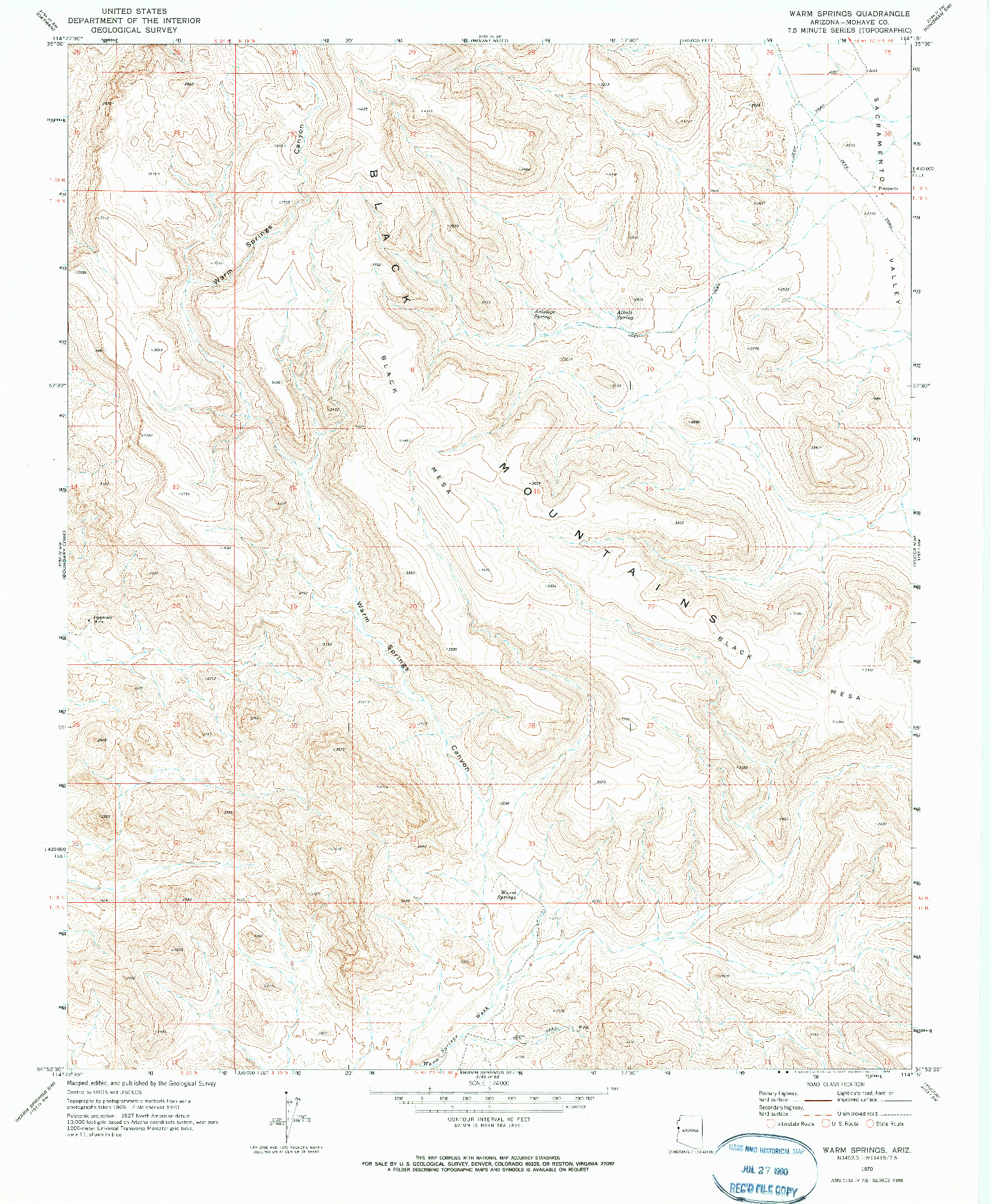 USGS 1:24000-SCALE QUADRANGLE FOR WARM SPRINGS, AZ 1970