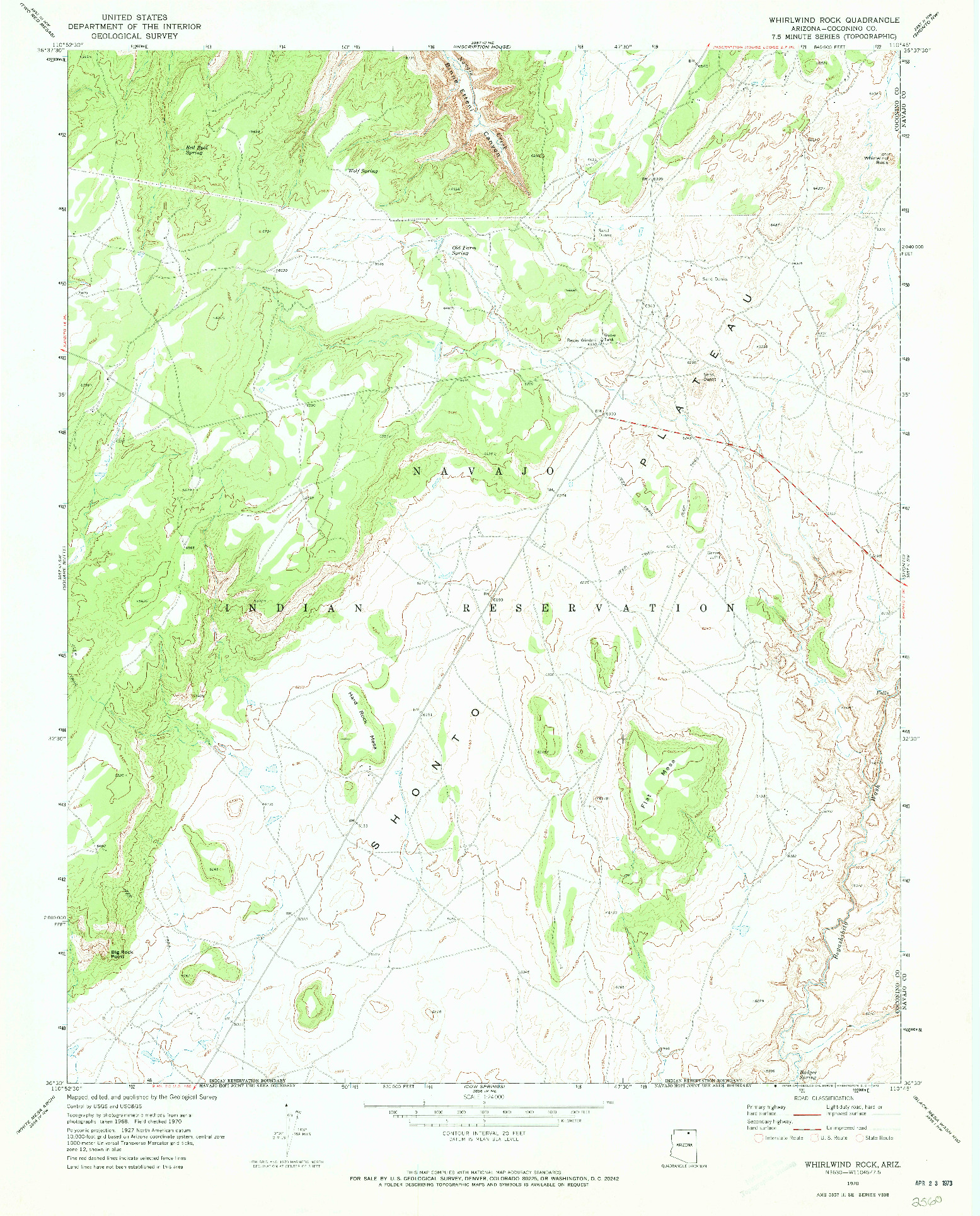 USGS 1:24000-SCALE QUADRANGLE FOR WHIRLWIND ROCK, AZ 1970
