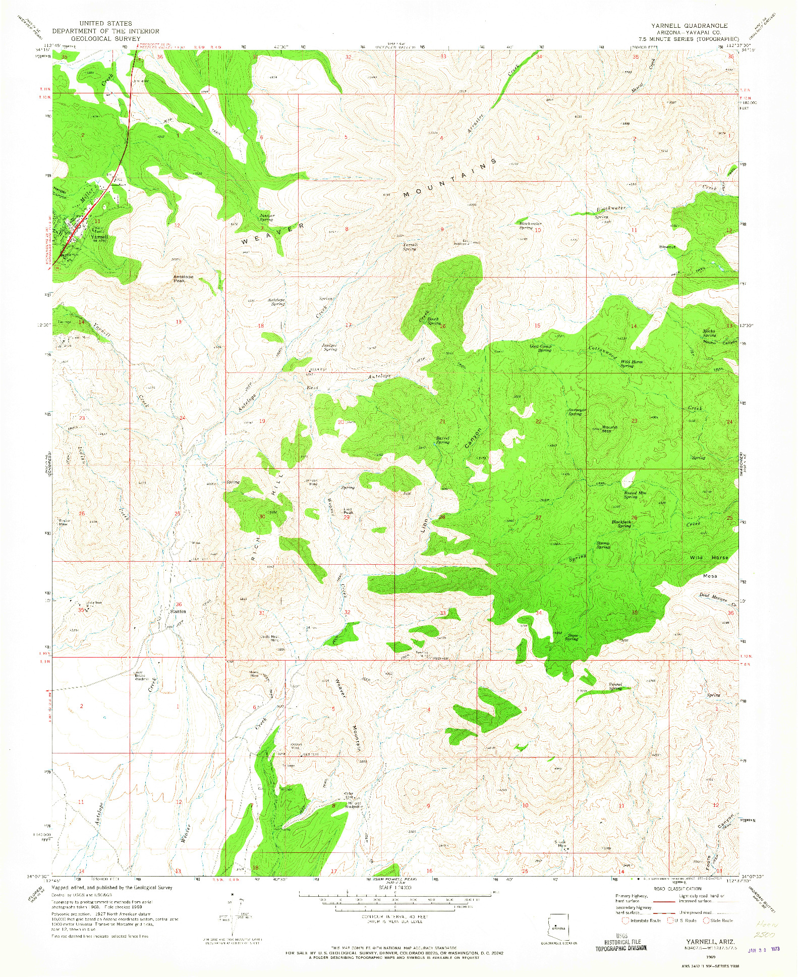 USGS 1:24000-SCALE QUADRANGLE FOR YARNELL, AZ 1969