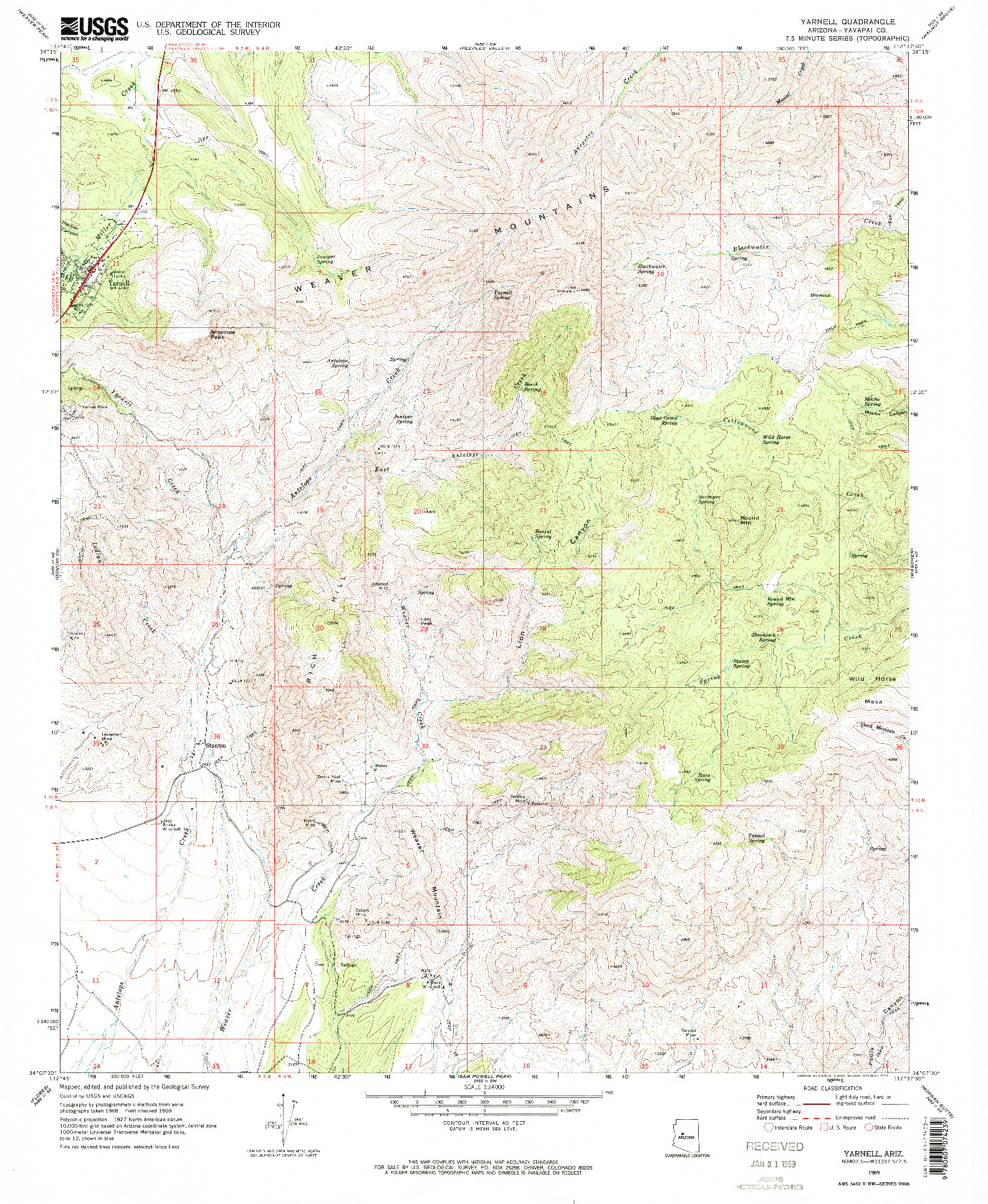USGS 1:24000-SCALE QUADRANGLE FOR YARNELL, AZ 1969