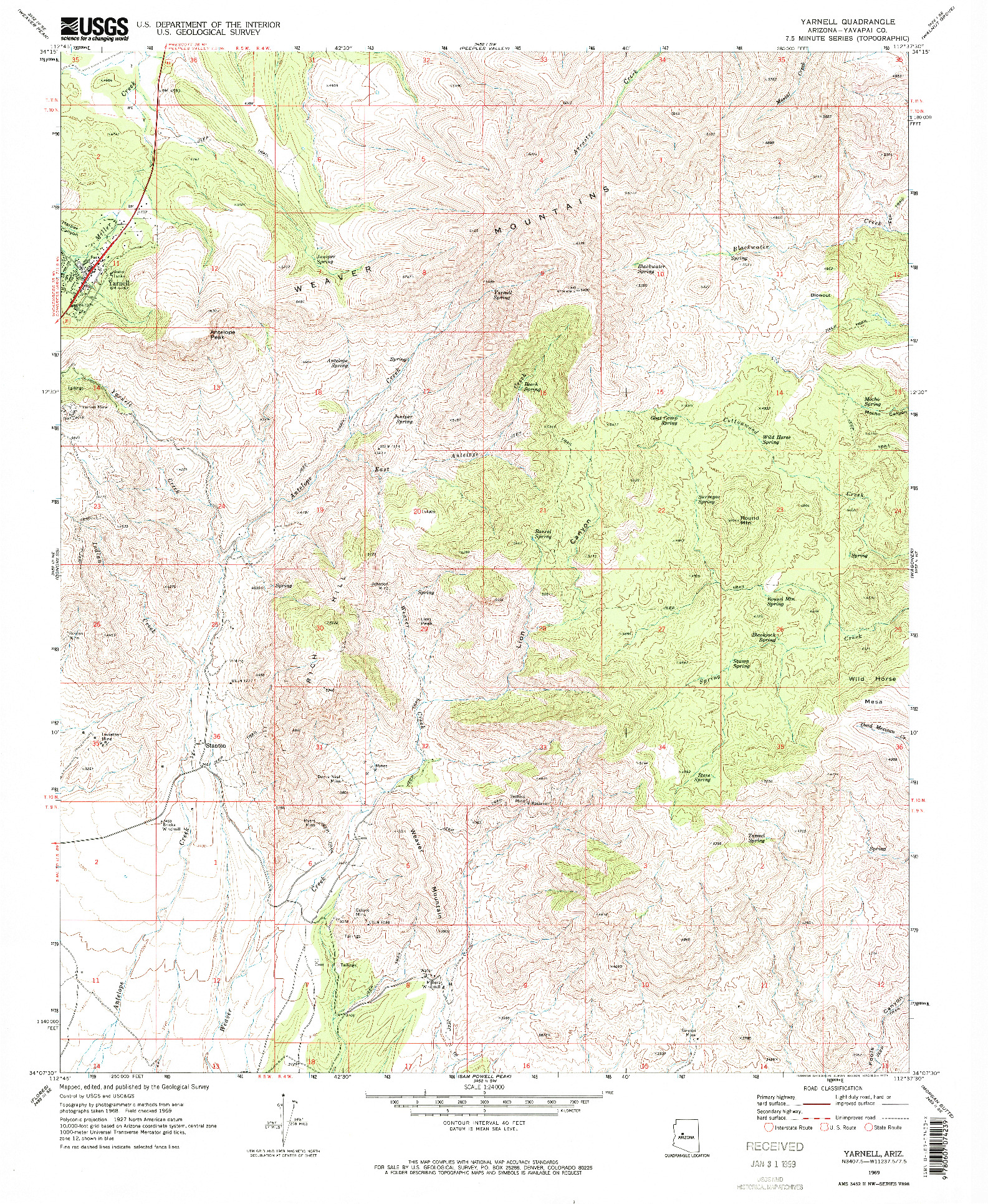 USGS 1:24000-SCALE QUADRANGLE FOR YARNELL, AZ 1969