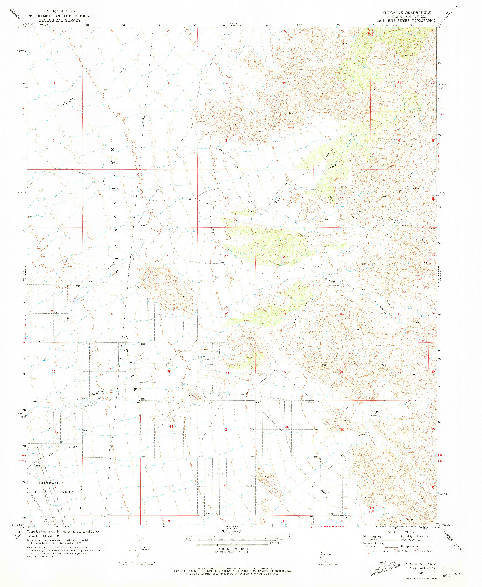 USGS 1:24000-SCALE QUADRANGLE FOR YUCCA NE, AZ 1970