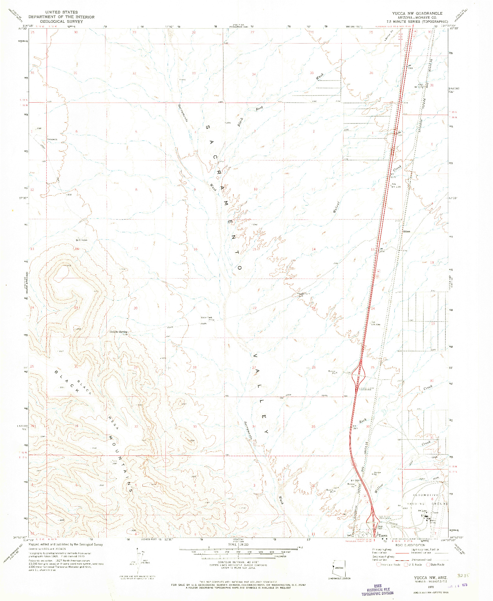 USGS 1:24000-SCALE QUADRANGLE FOR YUCCA NW, AZ 1970