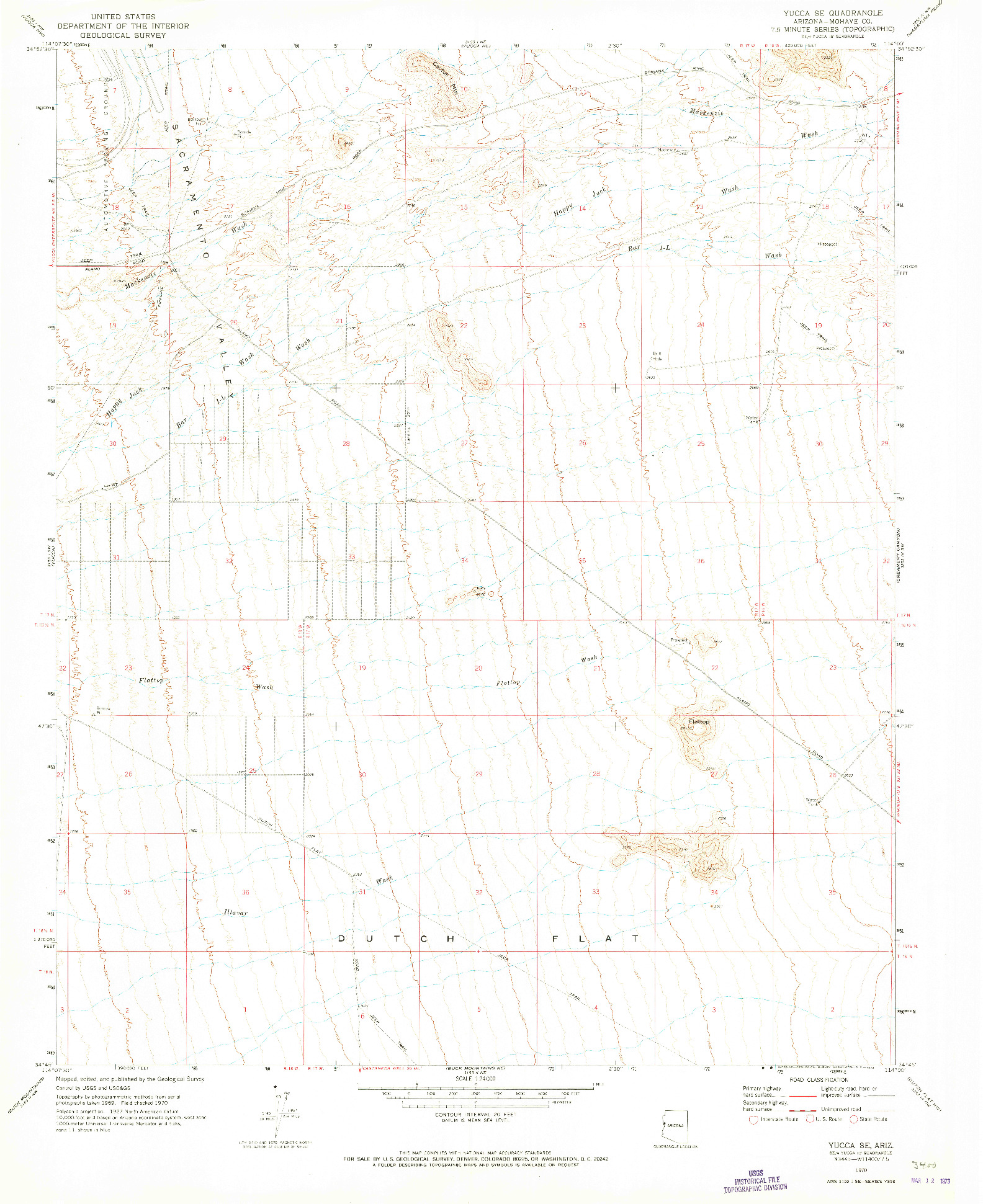 USGS 1:24000-SCALE QUADRANGLE FOR YUCCA SE, AZ 1970