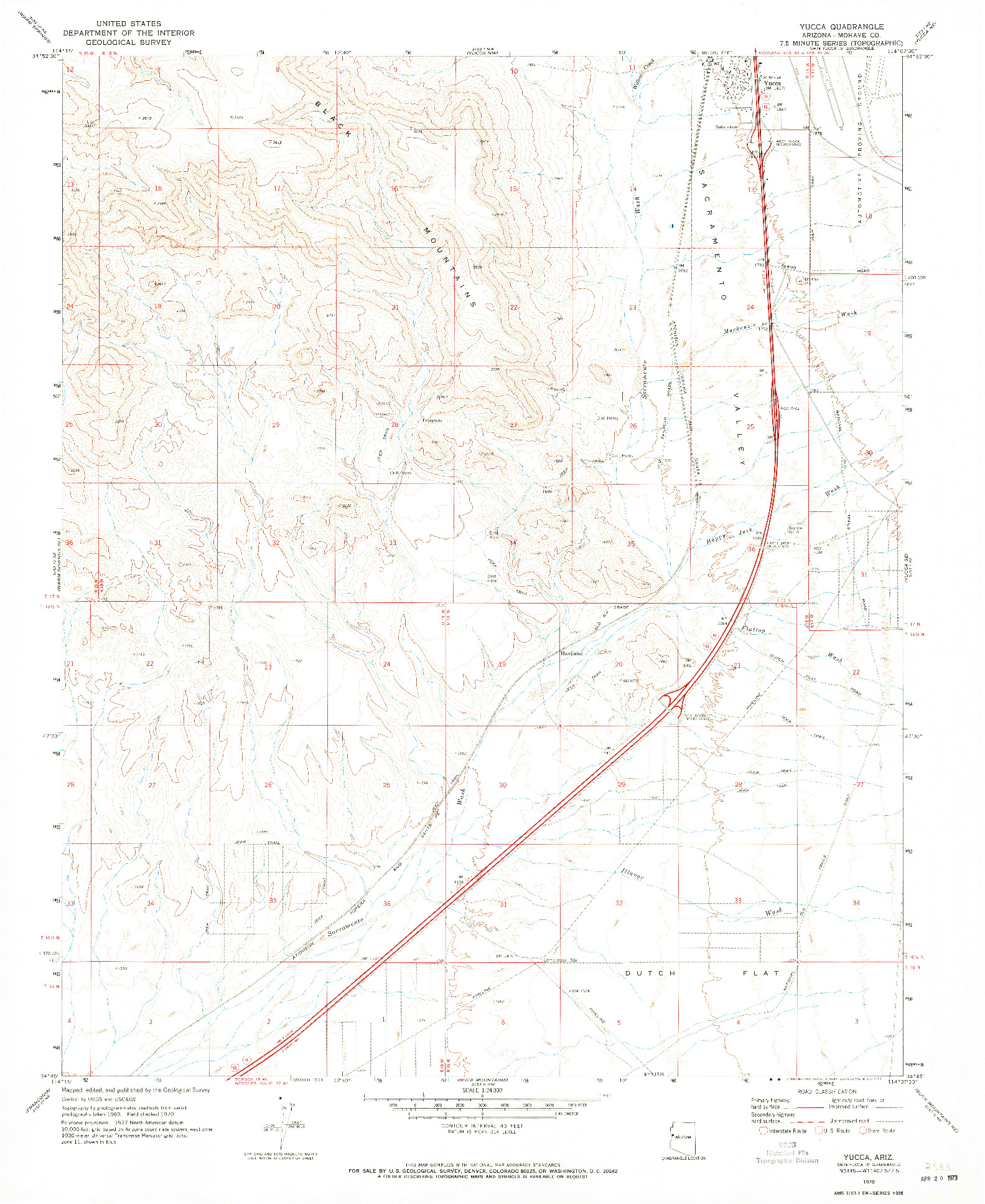USGS 1:24000-SCALE QUADRANGLE FOR YUCCA, AZ 1970