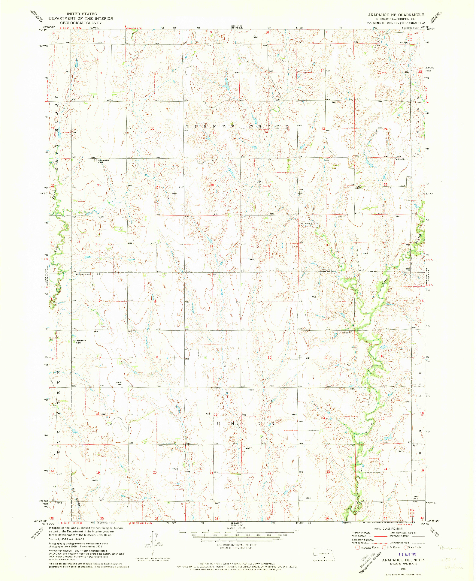 USGS 1:24000-SCALE QUADRANGLE FOR ARAPAHOE NE, NE 1971