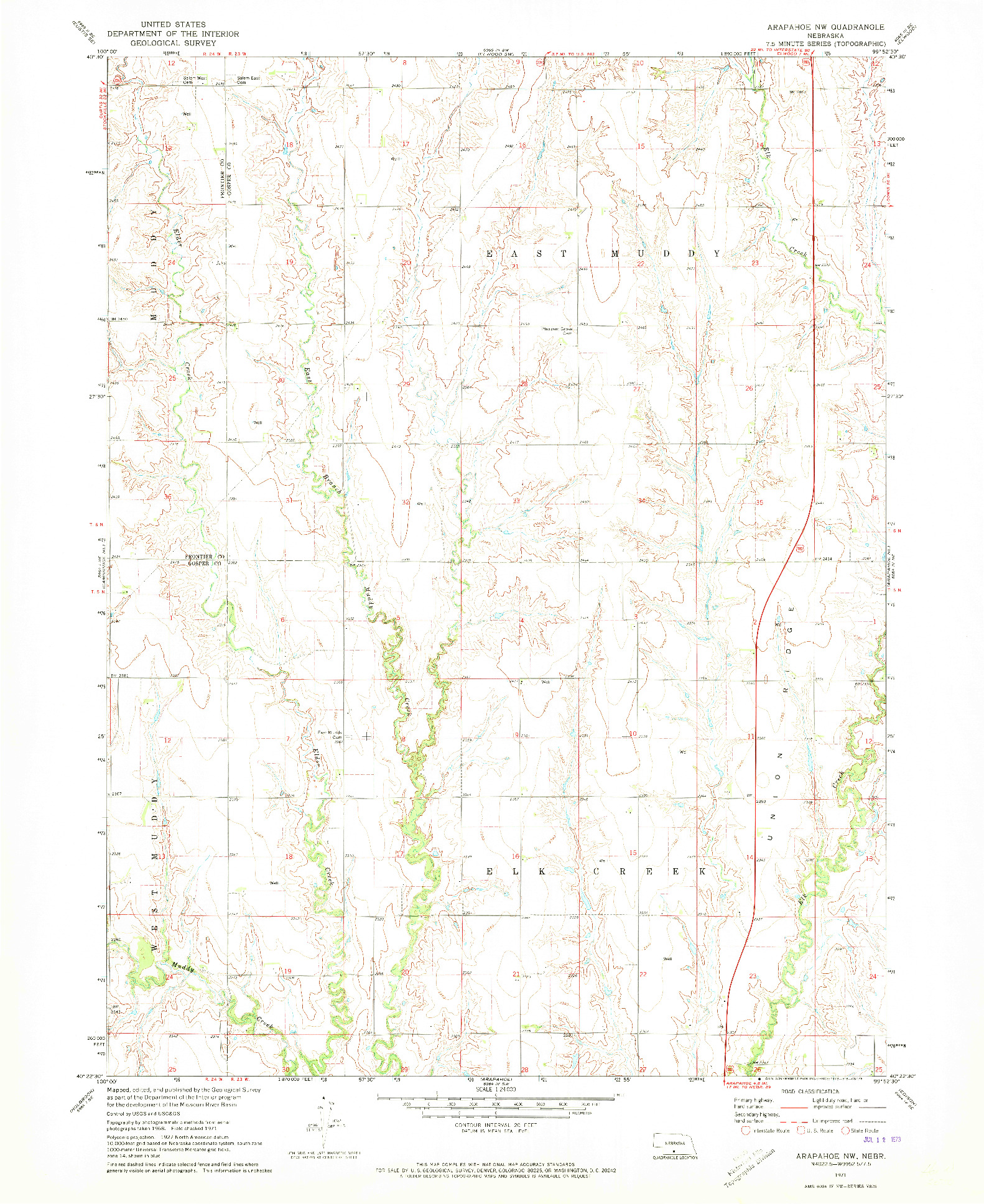 USGS 1:24000-SCALE QUADRANGLE FOR ARAPAHOE NW, NE 1971