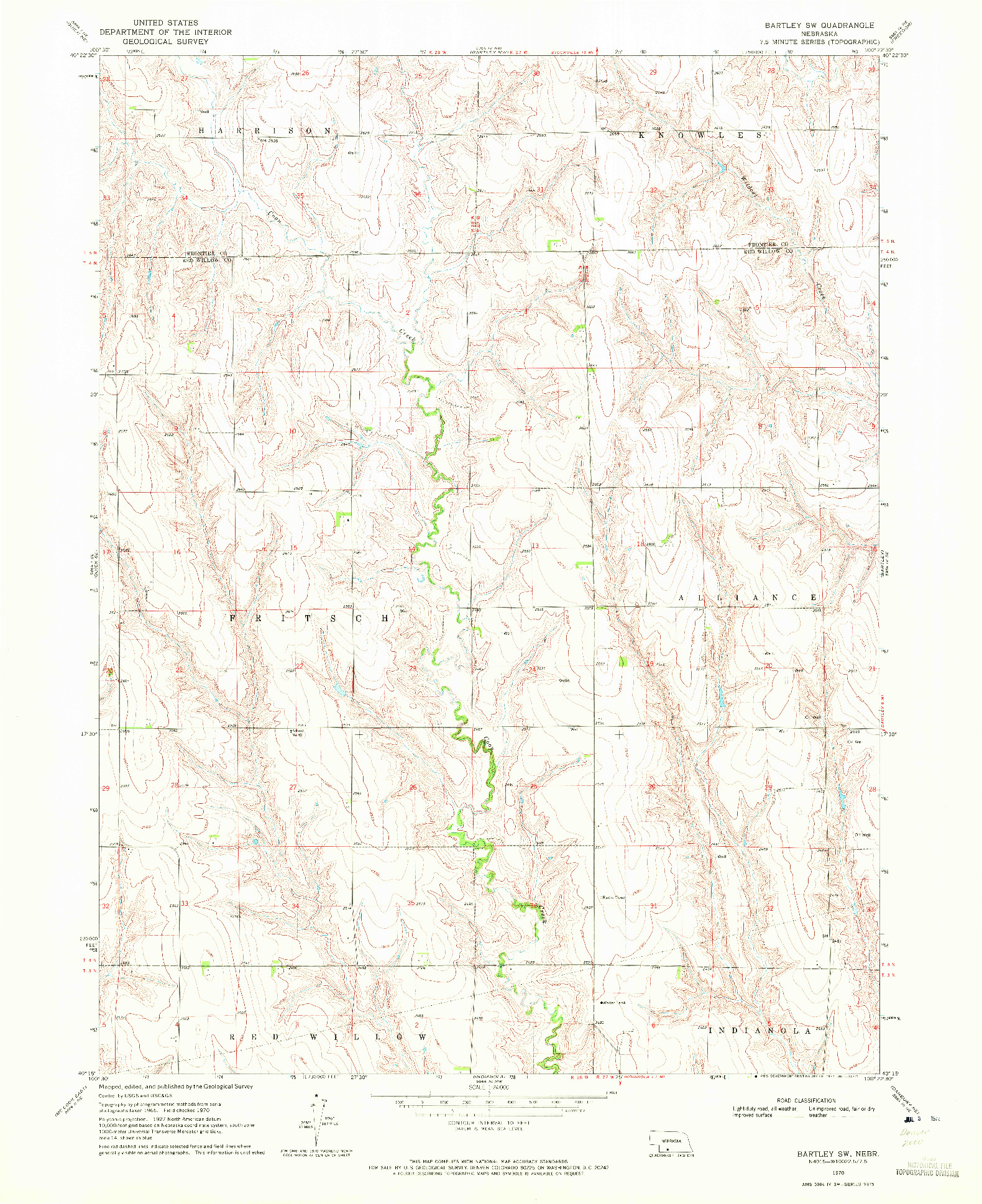 USGS 1:24000-SCALE QUADRANGLE FOR BARTLEY SW, NE 1970