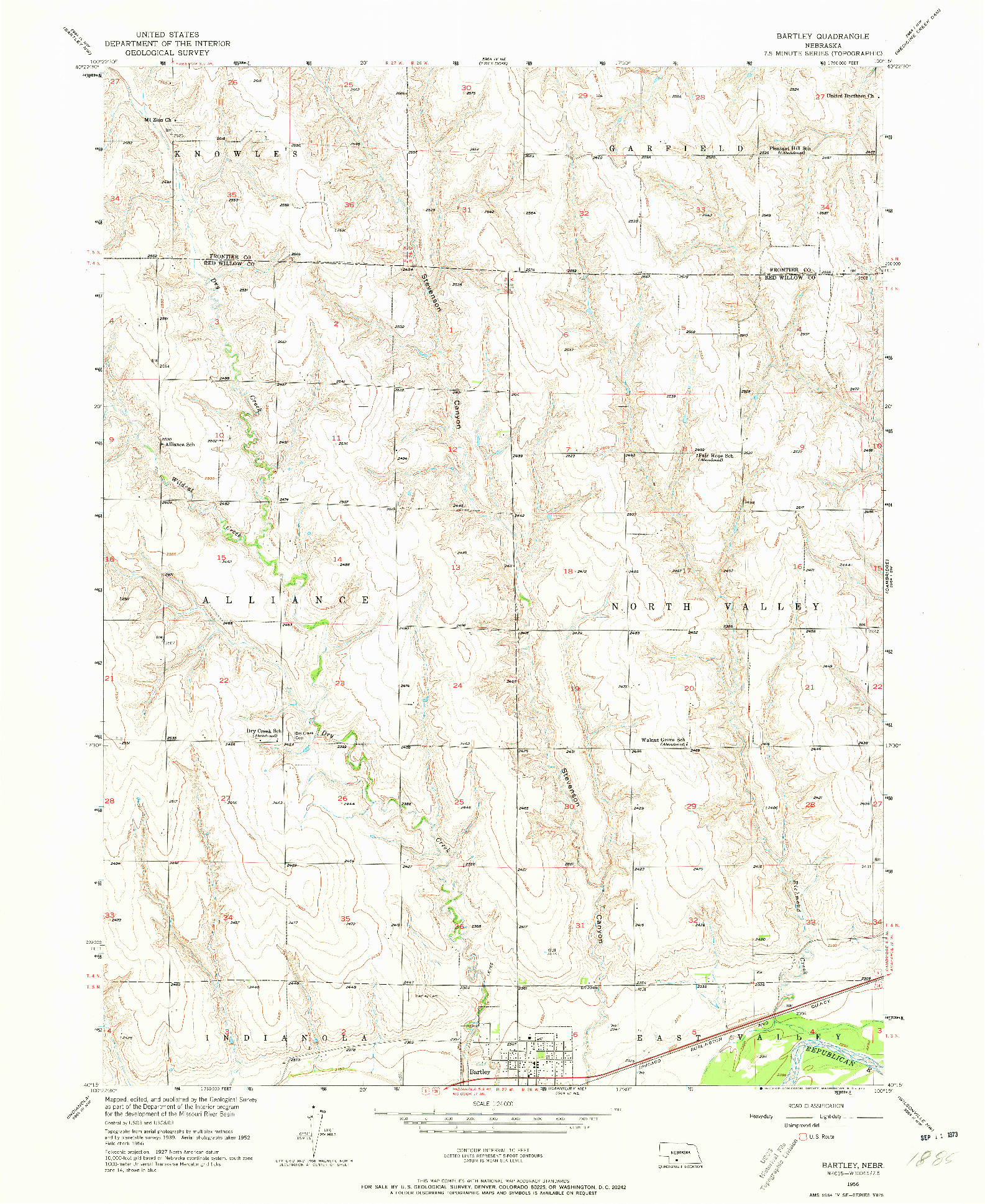 USGS 1:24000-SCALE QUADRANGLE FOR BARTLEY, NE 1956