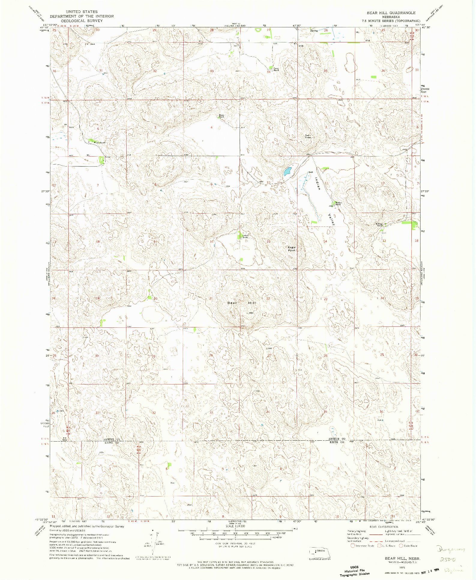 USGS 1:24000-SCALE QUADRANGLE FOR BEAR HILL, NE 1971
