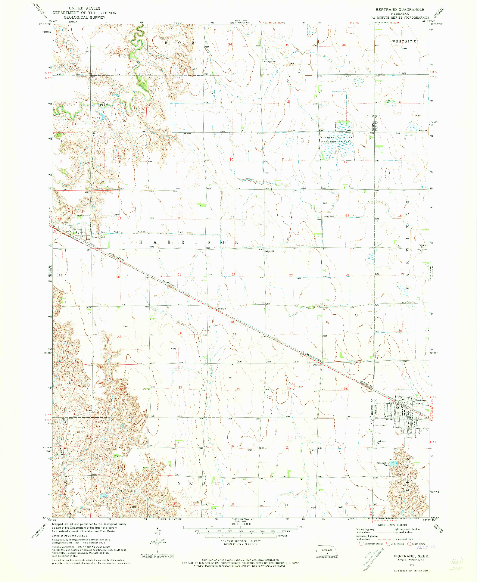 USGS 1:24000-SCALE QUADRANGLE FOR BERTRAND, NE 1971