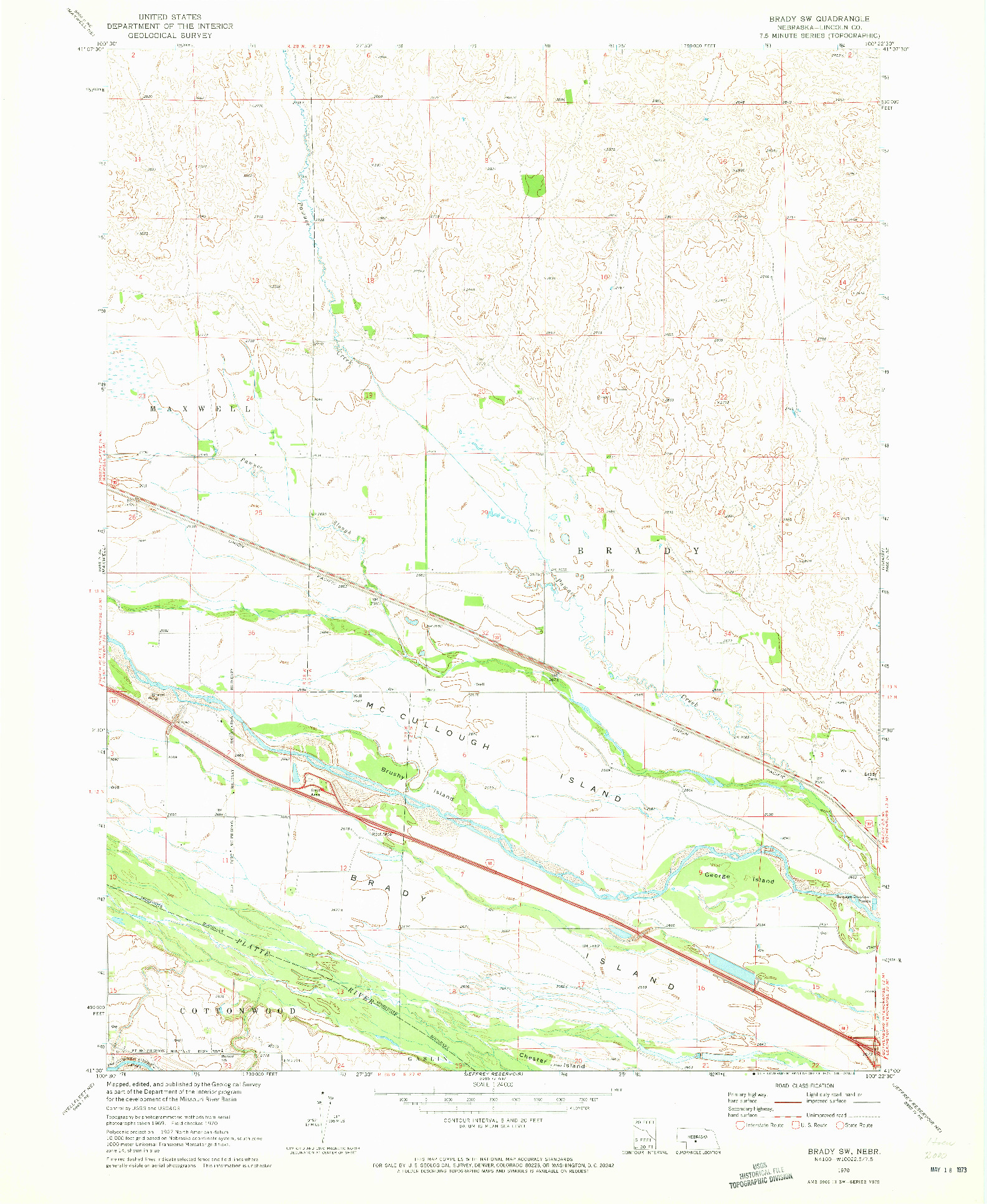 USGS 1:24000-SCALE QUADRANGLE FOR BRADY SW, NE 1970