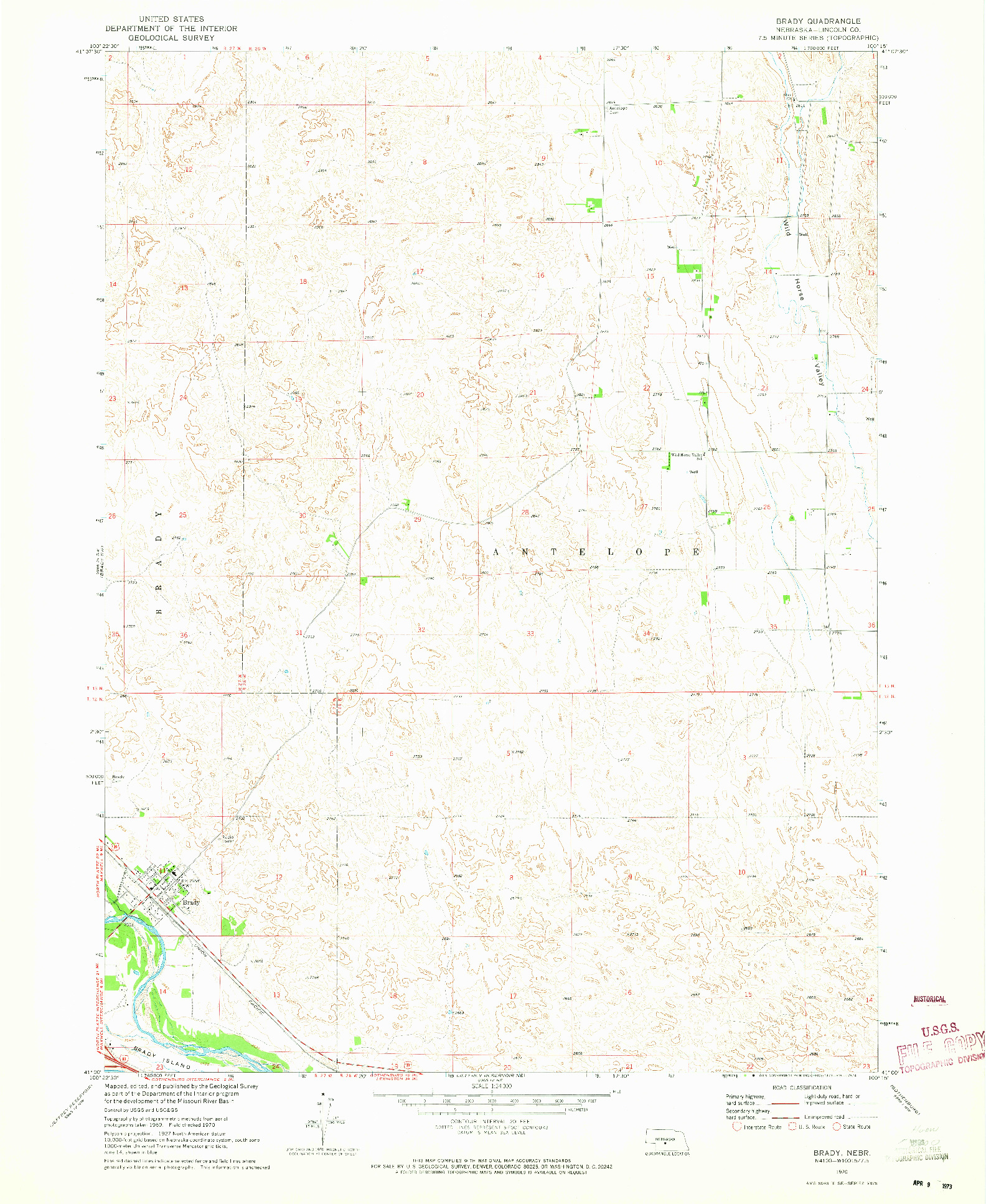 USGS 1:24000-SCALE QUADRANGLE FOR BRADY, NE 1970