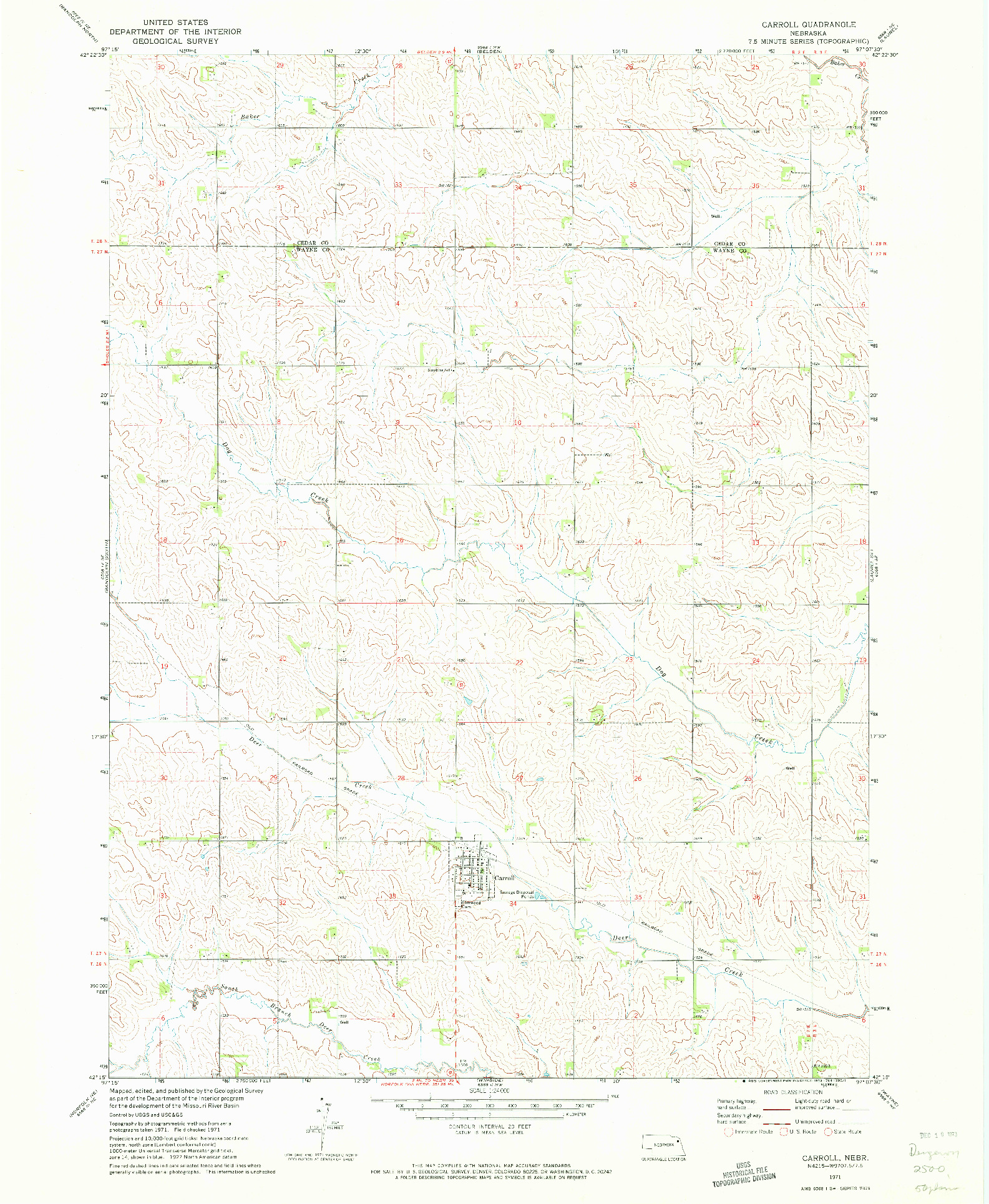 USGS 1:24000-SCALE QUADRANGLE FOR CARROLL, NE 1971