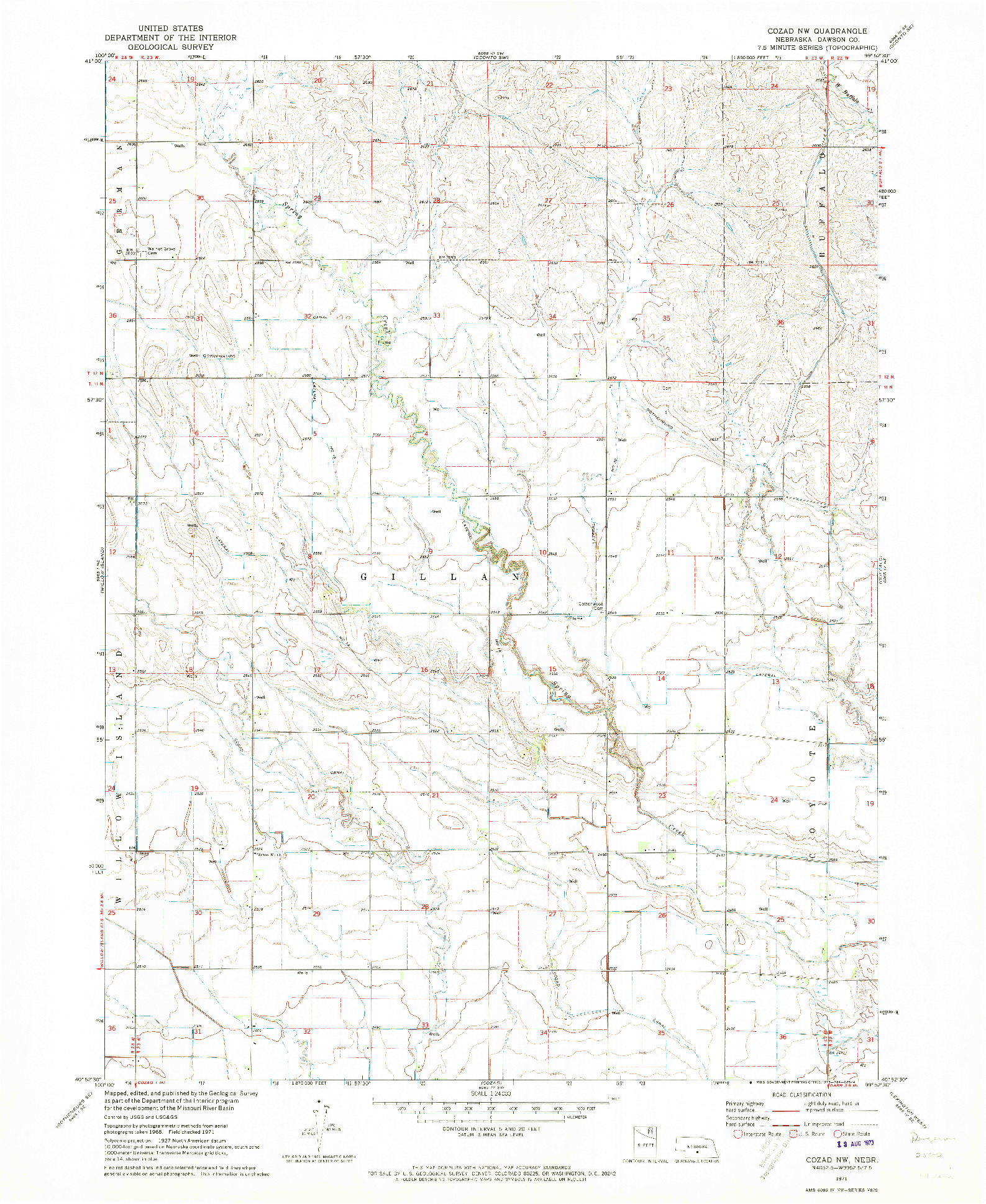 USGS 1:24000-SCALE QUADRANGLE FOR COZAD NW, NE 1971