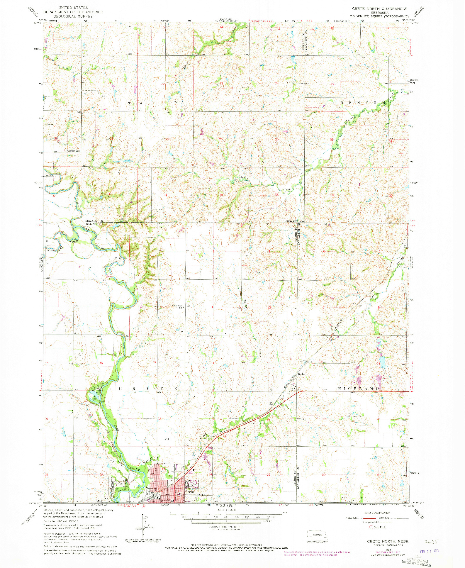 USGS 1:24000-SCALE QUADRANGLE FOR CRETE NORTH, NE 1964