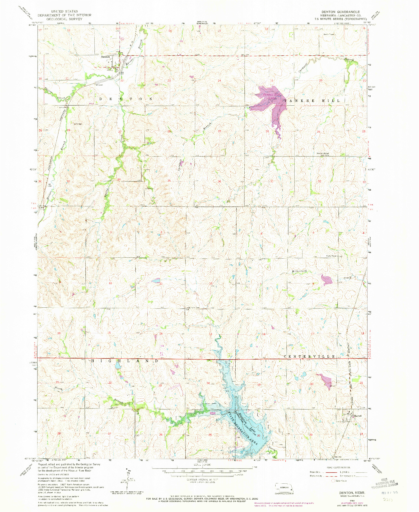USGS 1:24000-SCALE QUADRANGLE FOR DENTON, NE 1964