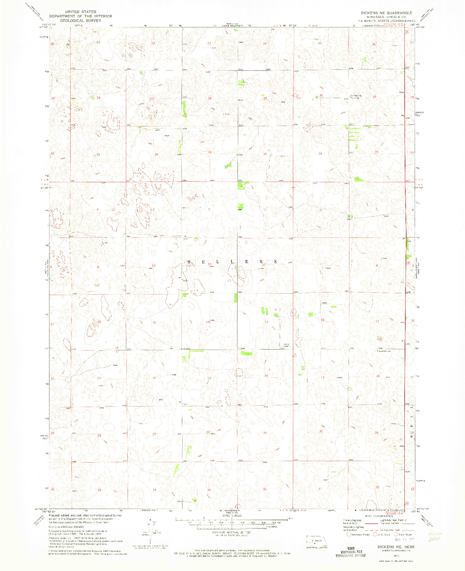 USGS 1:24000-SCALE QUADRANGLE FOR DICKENS NE, NE 1970