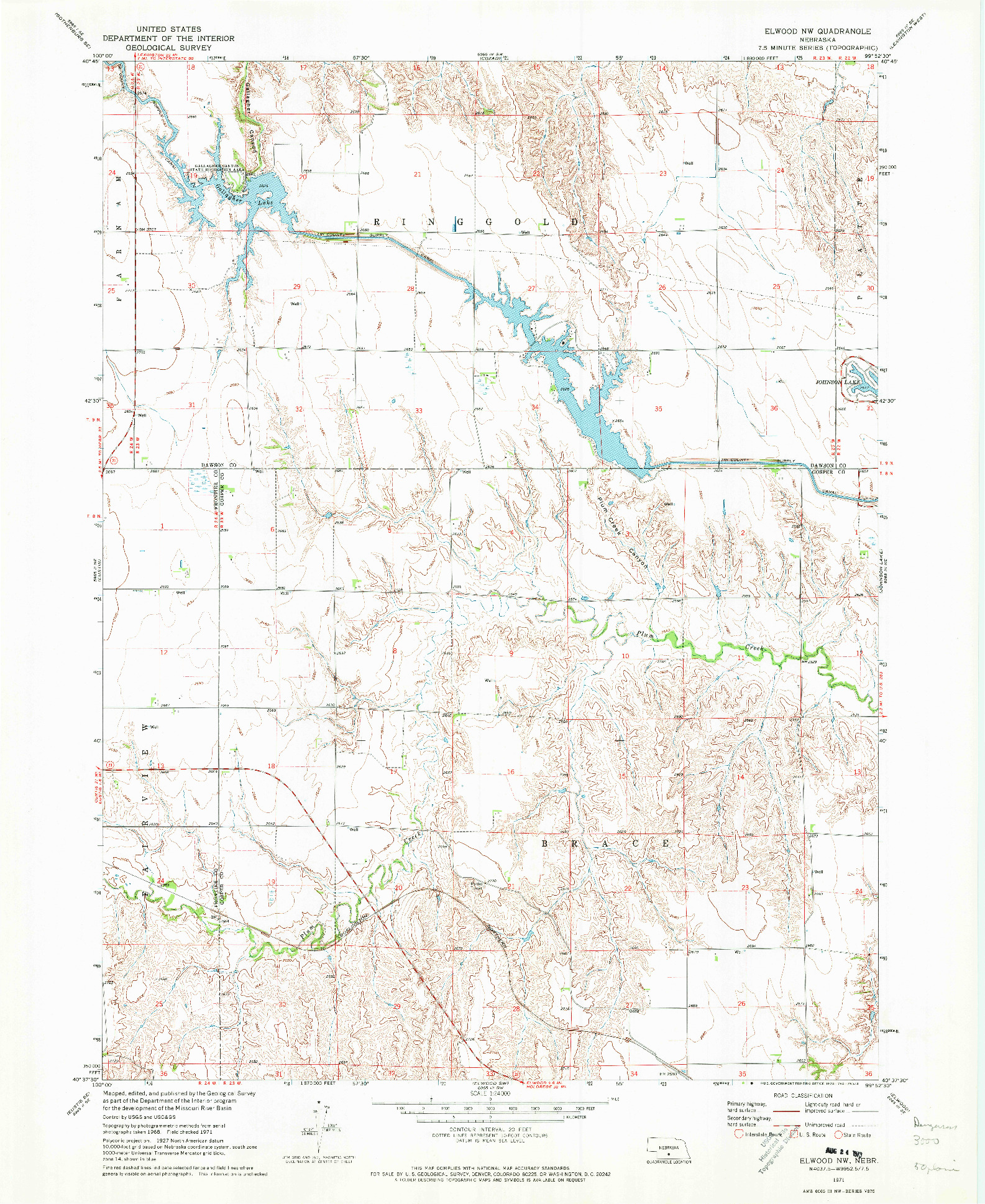 USGS 1:24000-SCALE QUADRANGLE FOR ELWOOD NW, NE 1971
