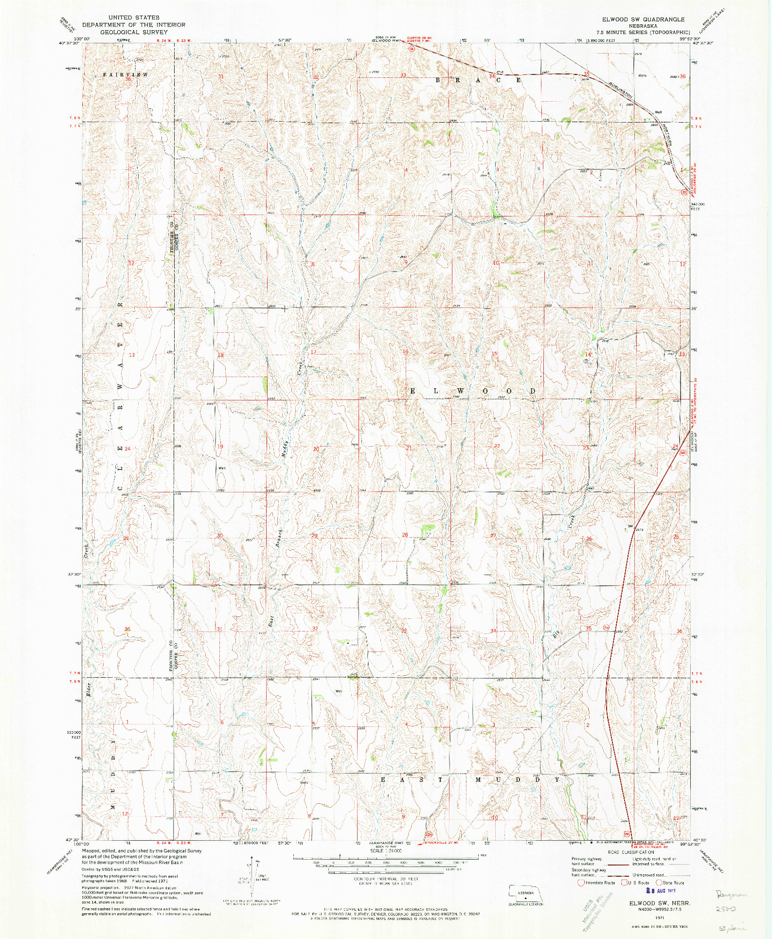 USGS 1:24000-SCALE QUADRANGLE FOR ELWOOD SW, NE 1971