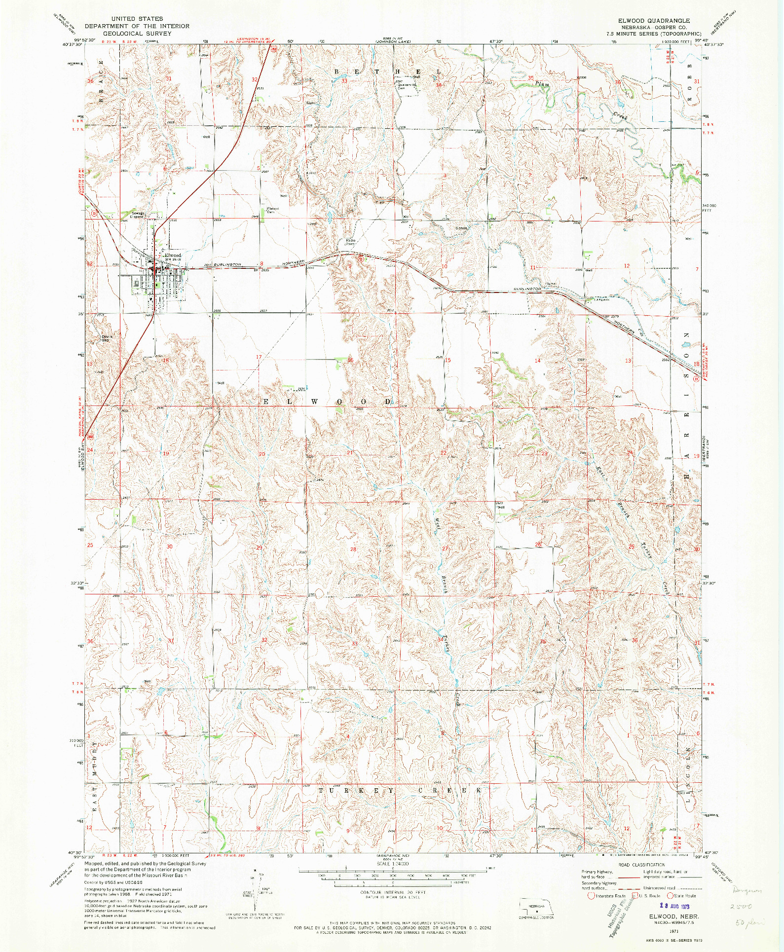 USGS 1:24000-SCALE QUADRANGLE FOR ELWOOD, NE 1971