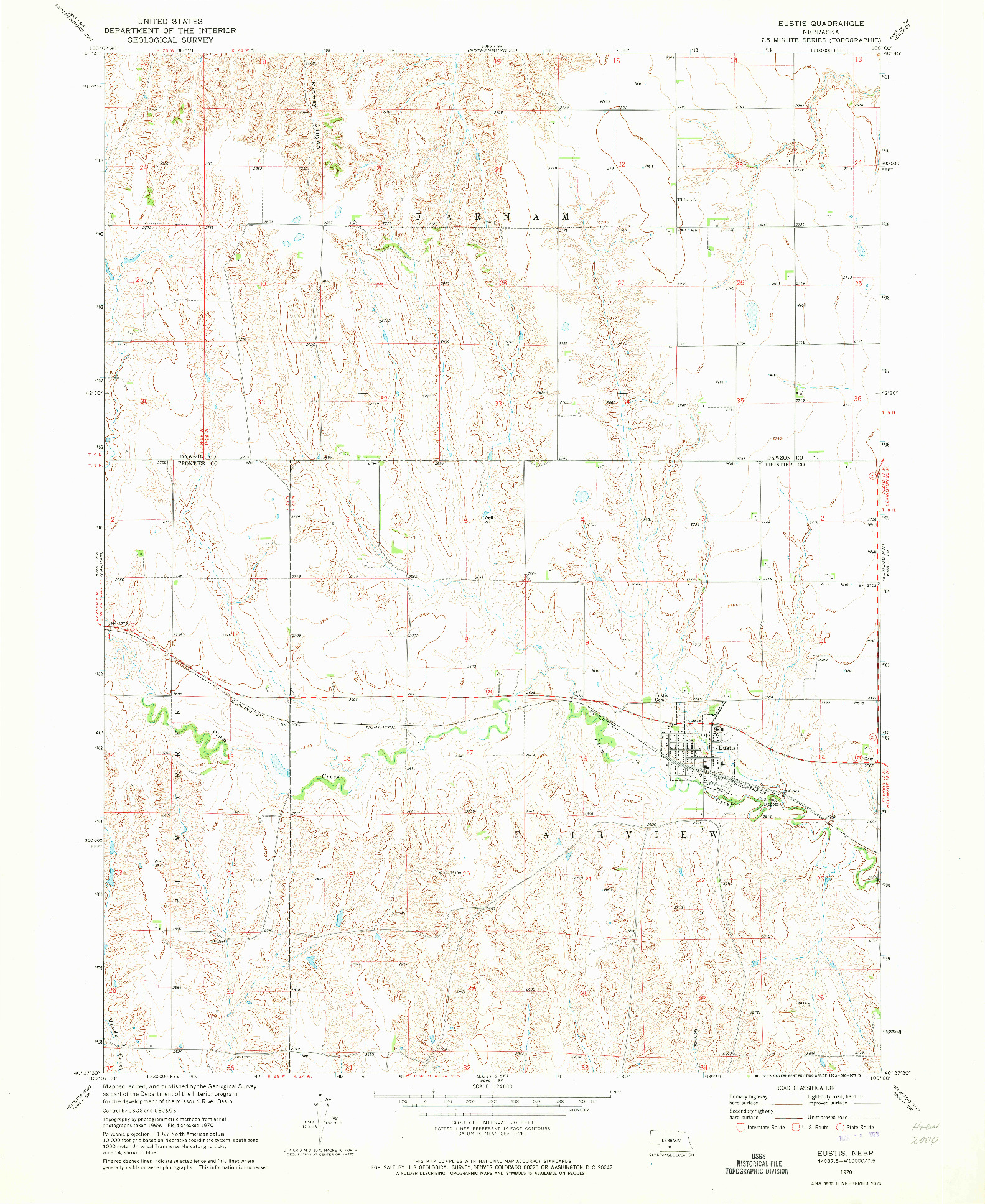 USGS 1:24000-SCALE QUADRANGLE FOR EUSTIS, NE 1970