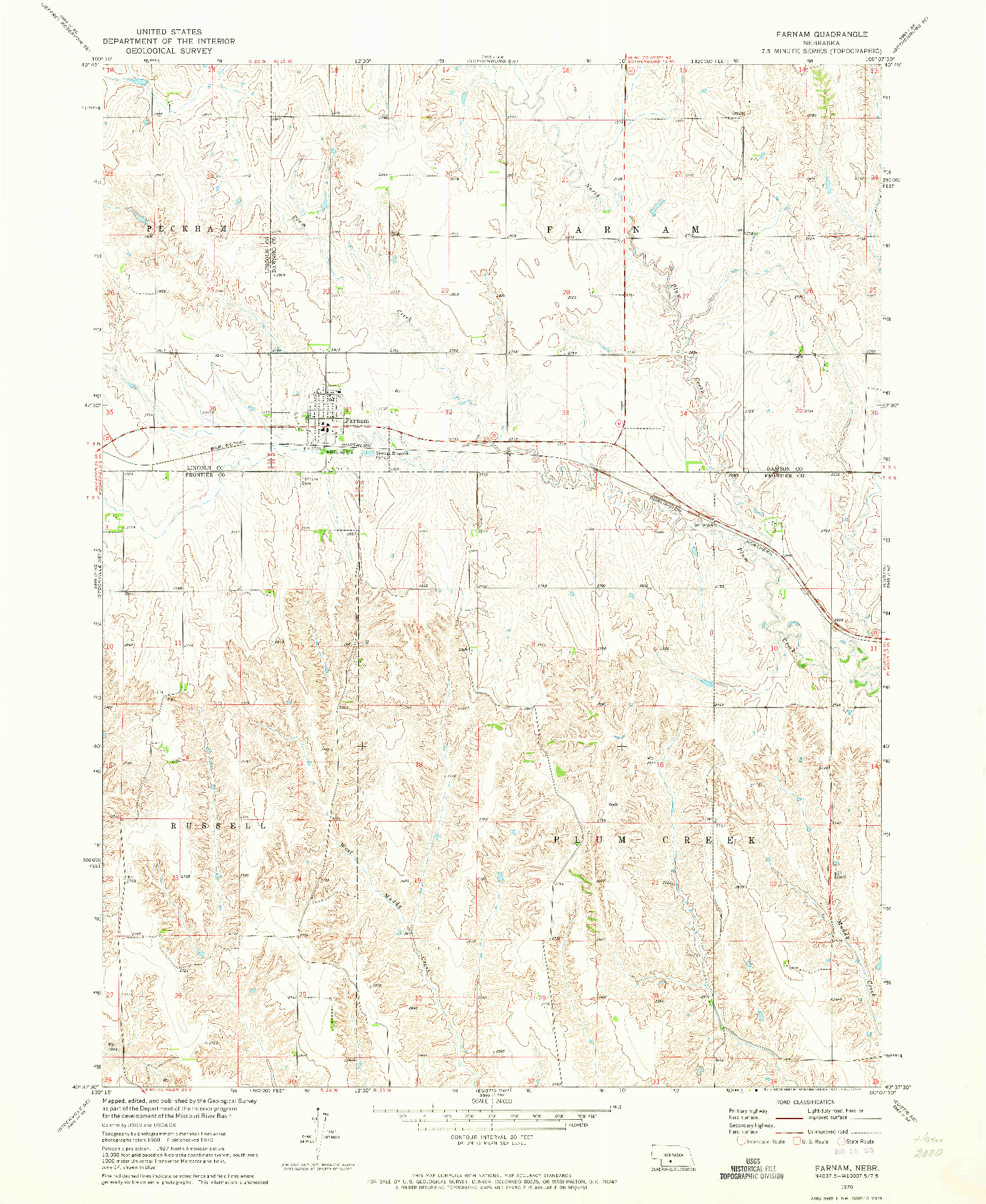 USGS 1:24000-SCALE QUADRANGLE FOR FARNAM, NE 1970