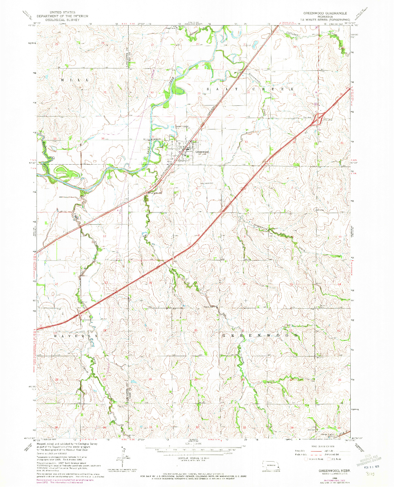 USGS 1:24000-SCALE QUADRANGLE FOR GREENWOOD, NE 1966