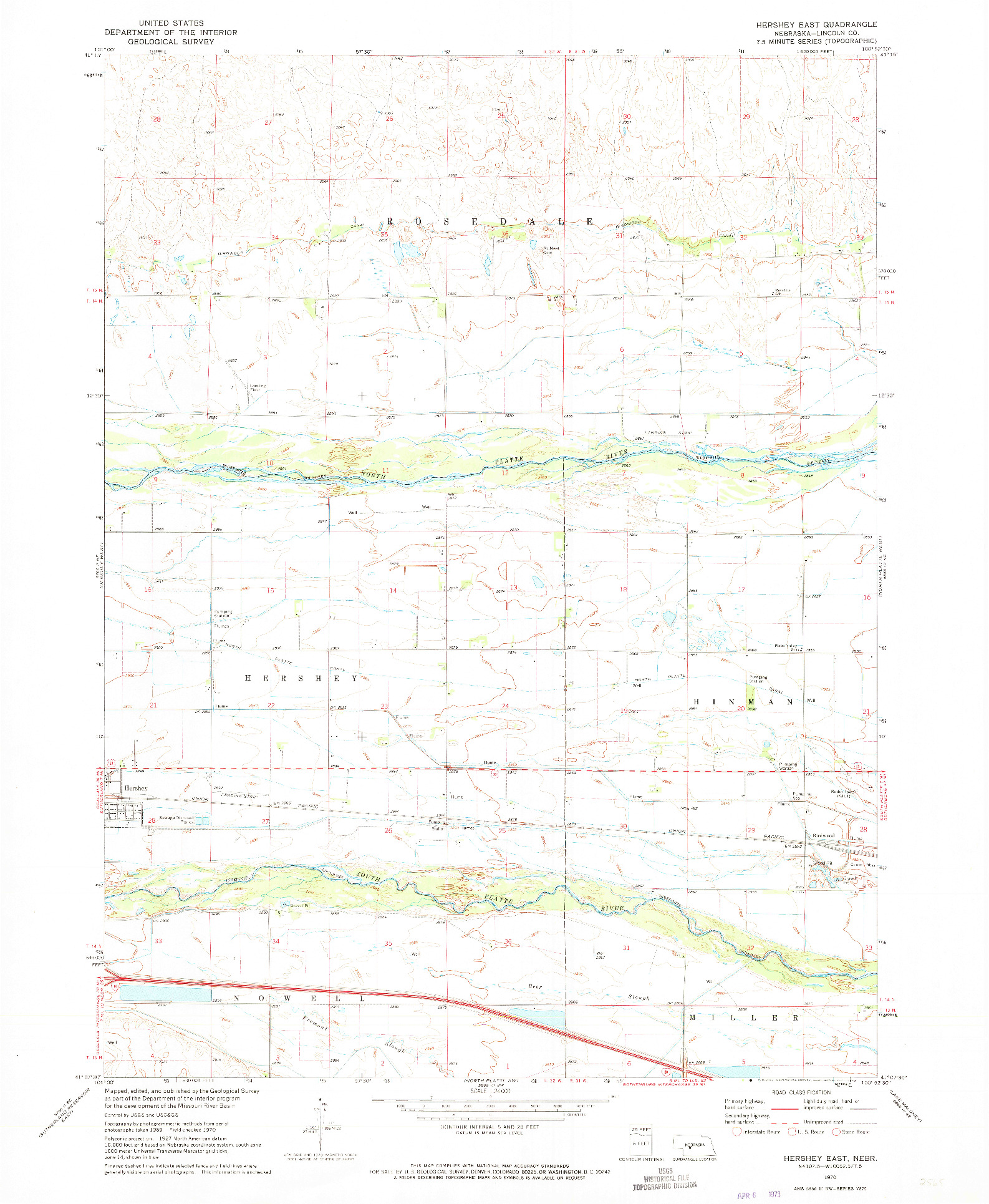 USGS 1:24000-SCALE QUADRANGLE FOR HERSHEY EAST, NE 1970