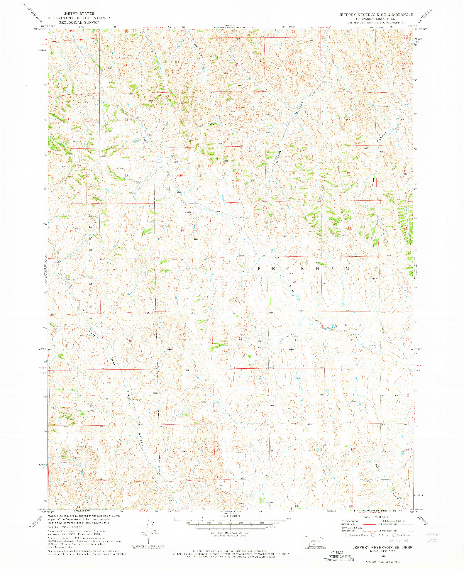 USGS 1:24000-SCALE QUADRANGLE FOR JEFFREY RESERVOIR SE, NE 1970