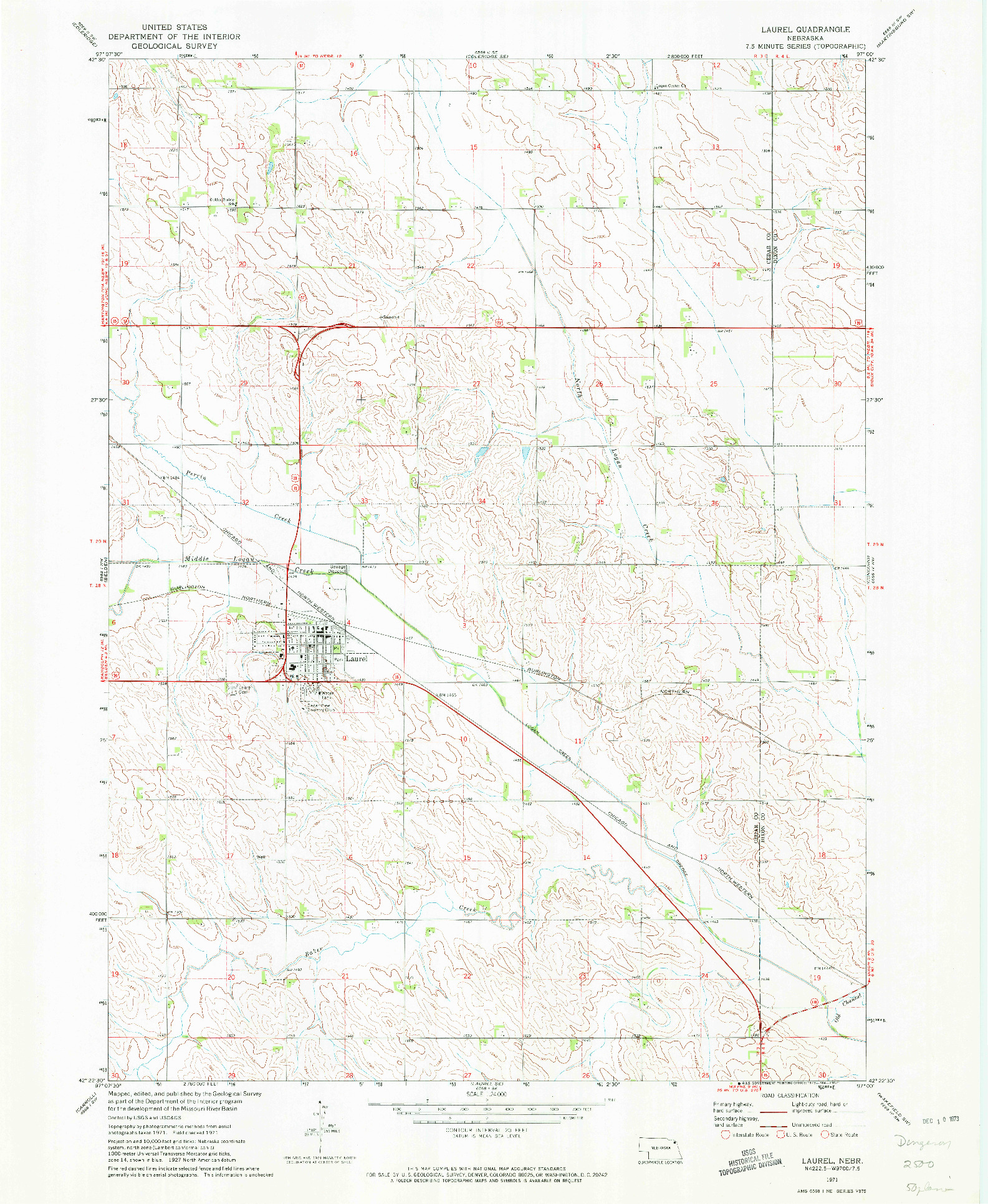 USGS 1:24000-SCALE QUADRANGLE FOR LAUREL, NE 1971