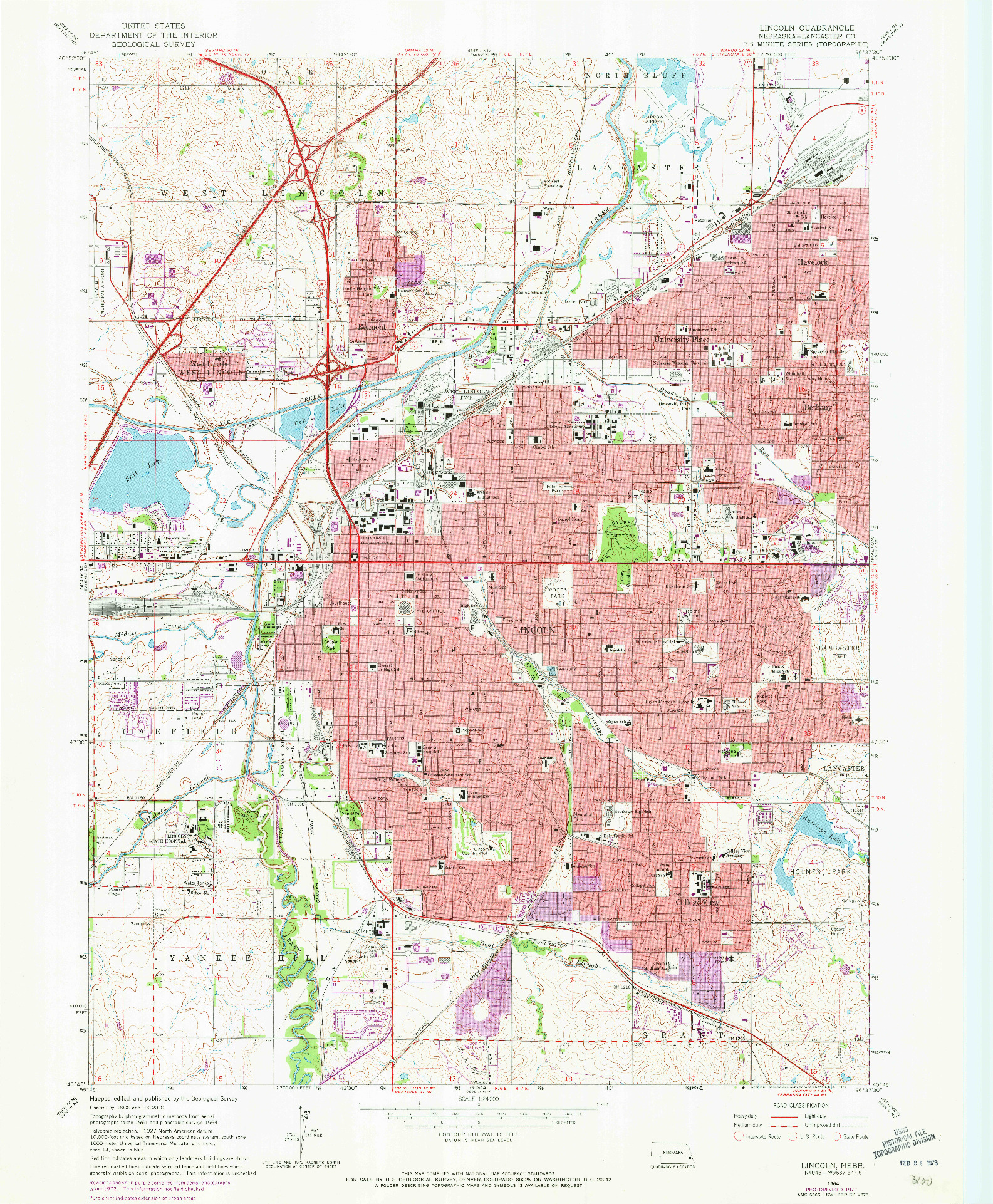 USGS 1:24000-SCALE QUADRANGLE FOR LINCOLN, NE 1964