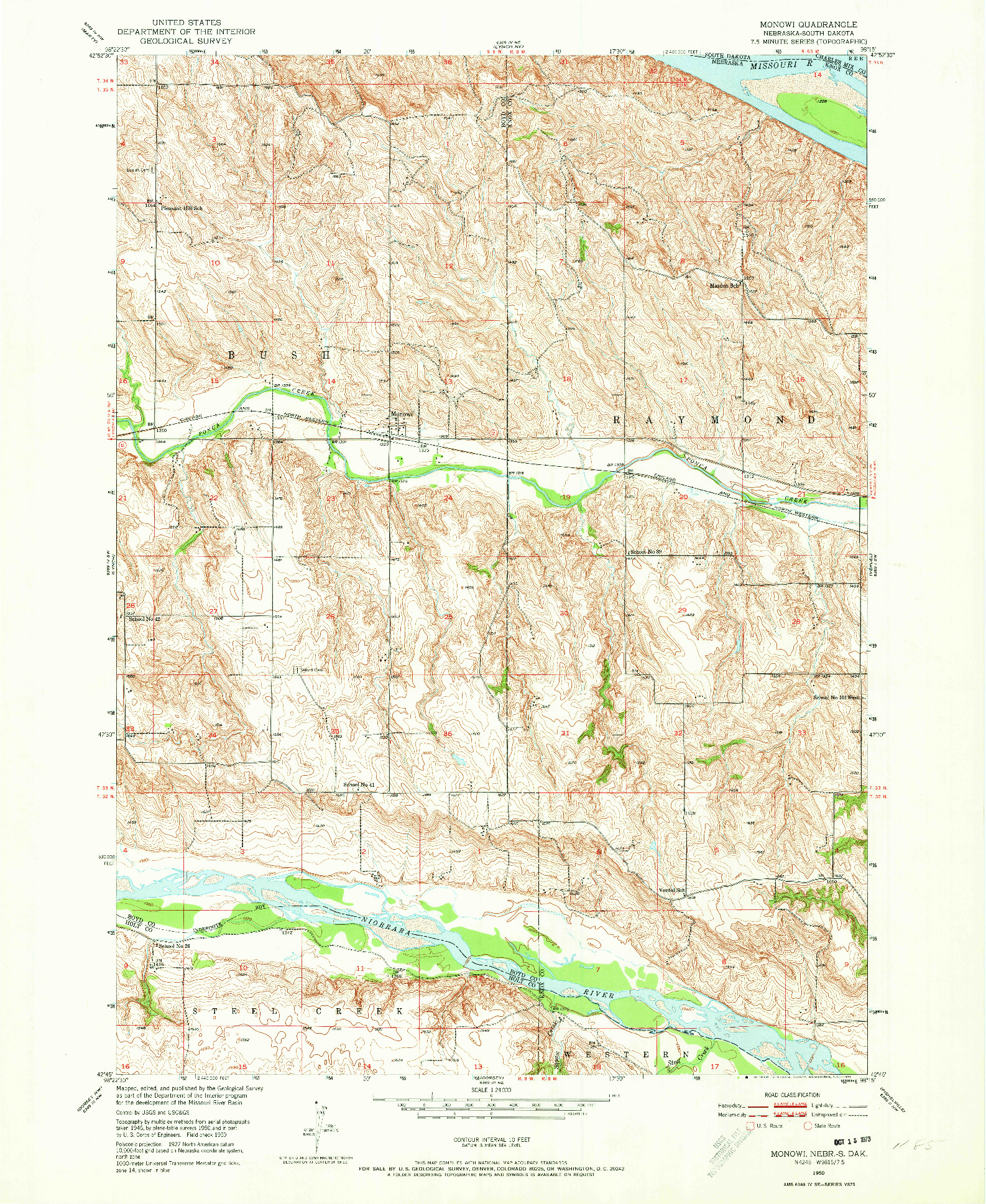 USGS 1:24000-SCALE QUADRANGLE FOR MONOWI, NE 1950