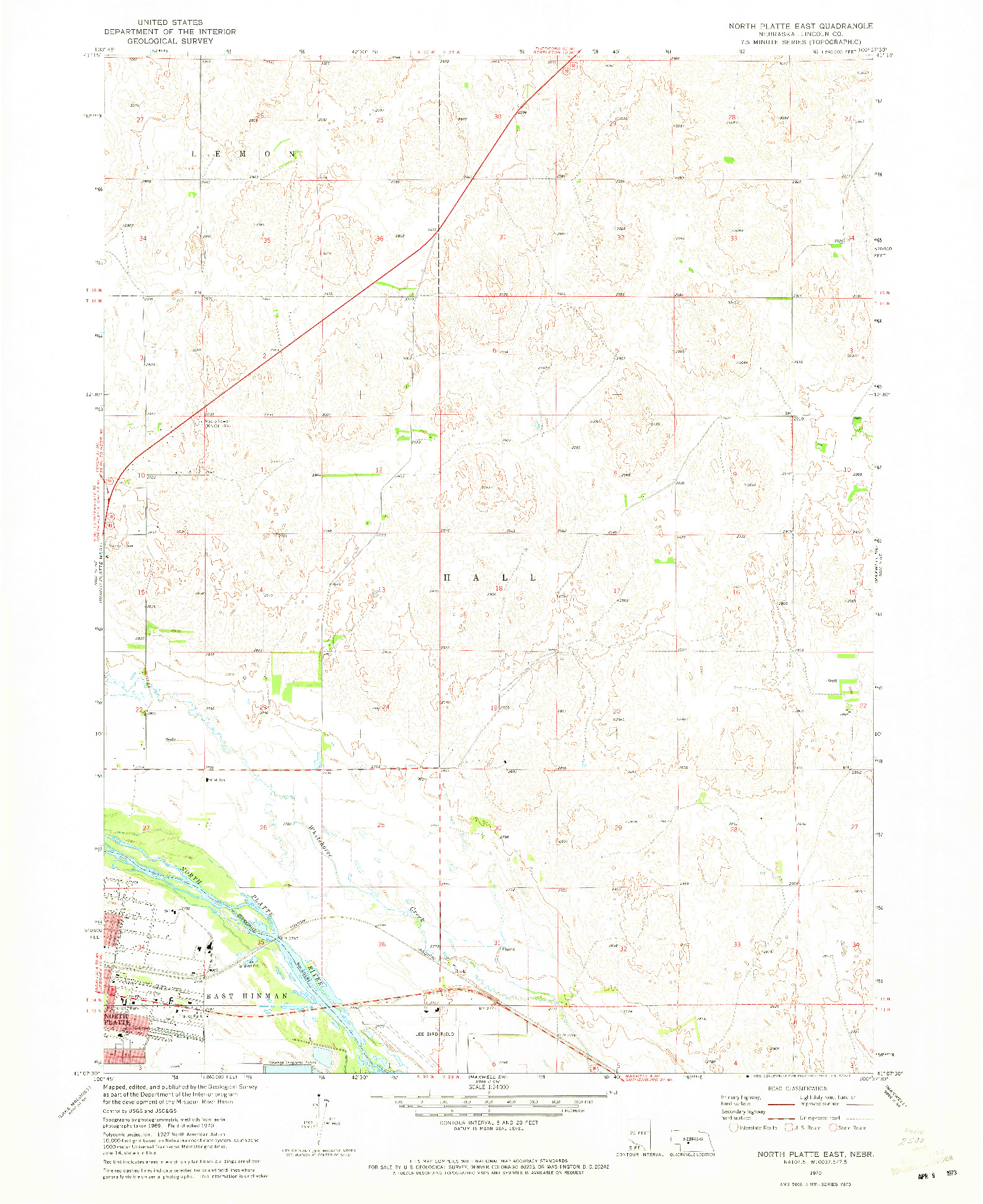 USGS 1:24000-SCALE QUADRANGLE FOR NORTH PLATTE EAST, NE 1970